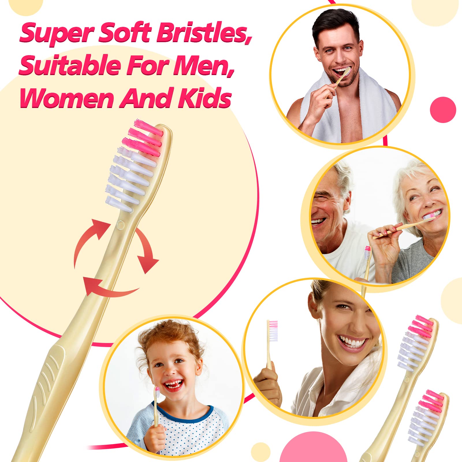 500 Pack Disposable Toothbrushes Individually Wrapped - Soft Bristle Travel Toothbrush Bulk Set for Adults - Oral Hygiene, Dental Care, Camping, Hotels, Guest Rooms (Yellow) | Perfect for Travel, Emergency Kits & Hospitality Use