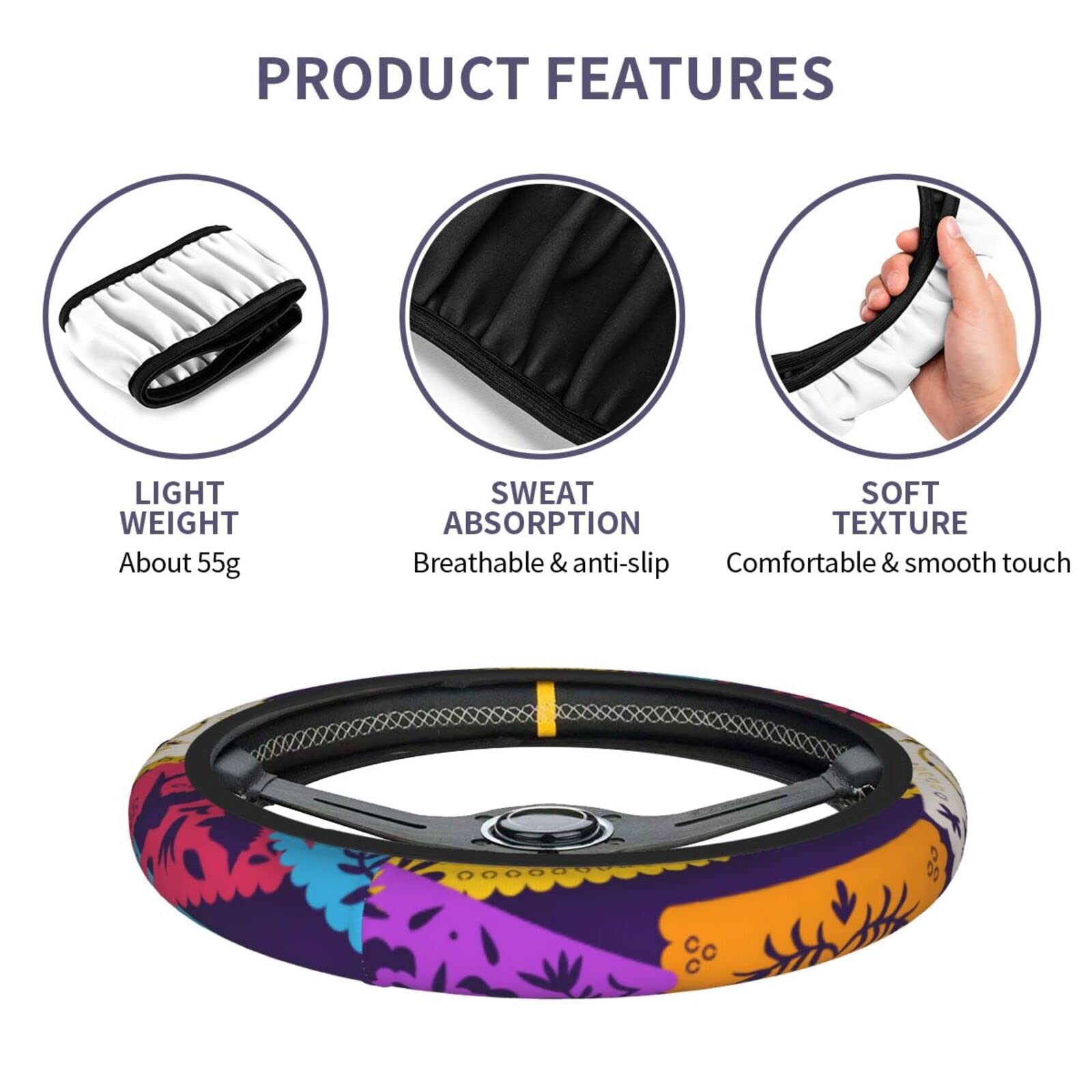 Authentic Mexican Print Neoprene Steering Wheel Cover - Universal 15 Inch Car Wheel Protector with Vibrant Mexico Design, Cute Automotive Accessory for Cars & Trucks - Perfect for Road Trips, Daily Commutes & Personalized Style Upgrade