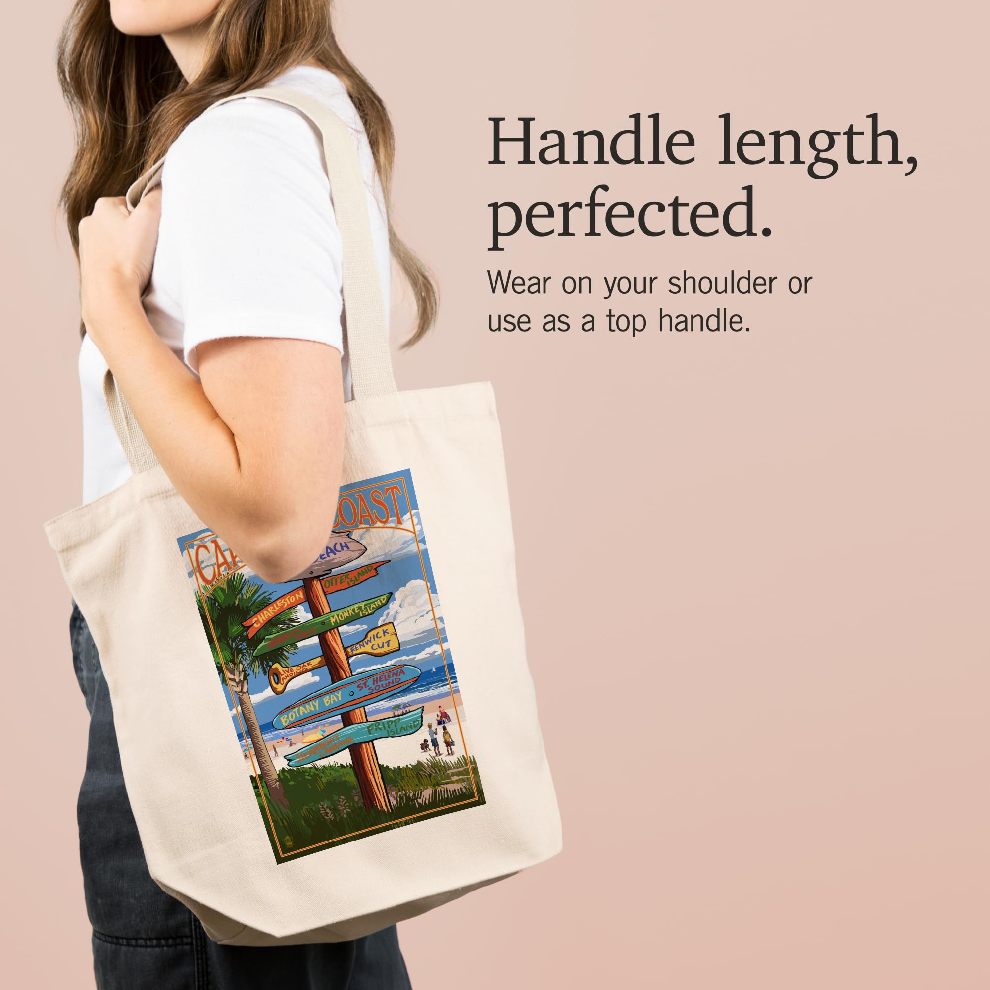 Lantern Press Edisto Beach South Carolina Destinations Sign - 100% Cotton Canvas Reusable Tote Bag for Shopping, Beach Trips & Groceries