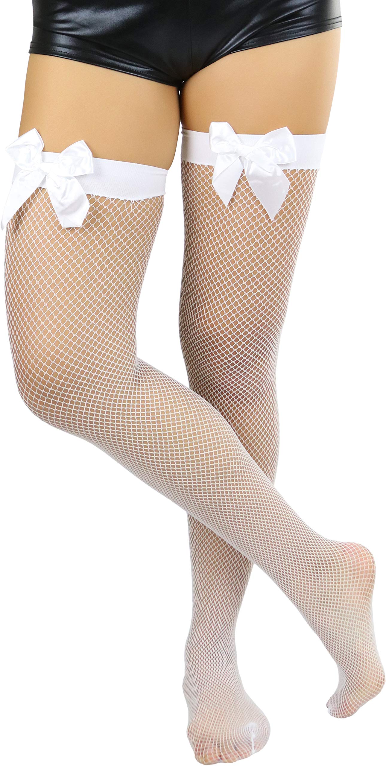 ToBeInStyle Women’s Sexy Fishnet Thigh High Stockings with Satin Bow - Fashionable Hosiery for Party, Cosplay & Date Night Outfits