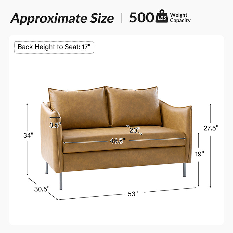 Modern Industrial Loveseat with PU Leather - Stylish Small Sofa for Living Room, Office or Lounge - Comfortable Two-Seater Couch for Home Decor