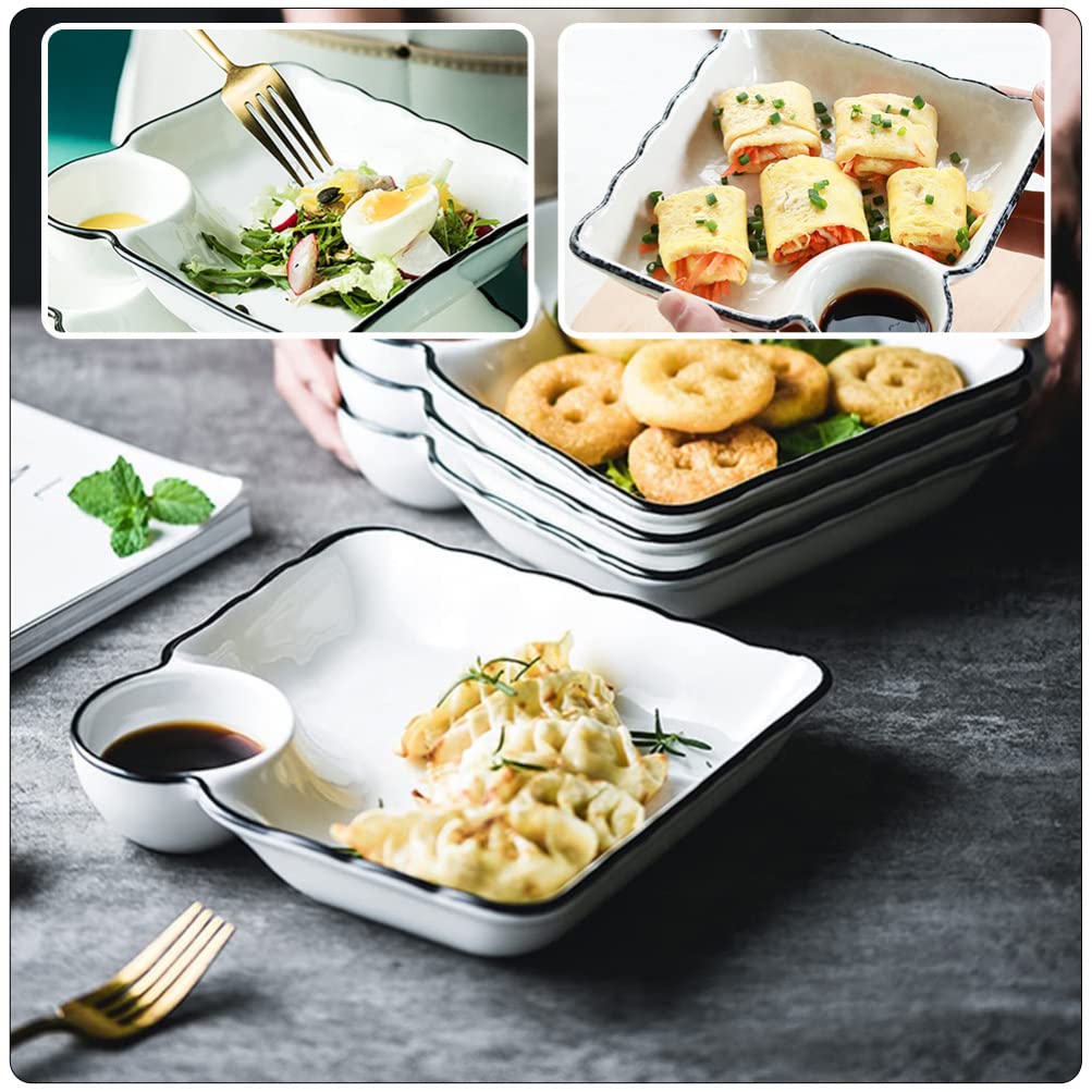2-Piece Chip and Dip Serving Platter Set - Divided Party Trays with Snack Bowls for Entertaining, Wine & Dine Appetizer Plates - Reusable Dumpling Plate with Sauce Holder - Perfect for Buffet Parties, Game Nights & Family Gatherings (7.27x6.8 Inches)