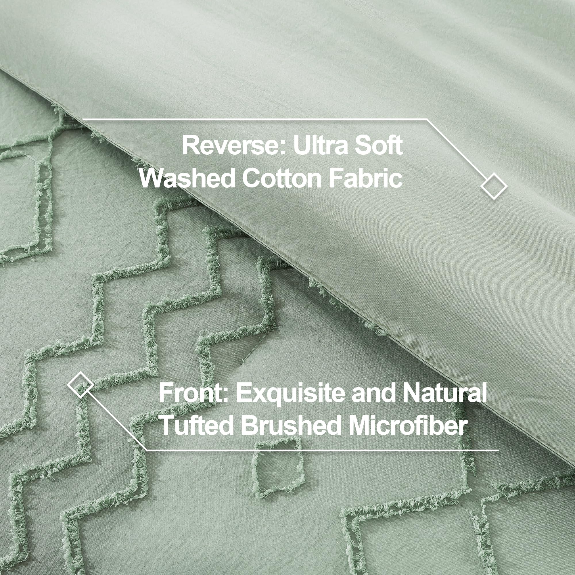 Andency Sage Green Tufted Comforter Set King Size (104x90 Inches) - 3 Piece Boho Farmhouse Bedding with Geometric Design | Soft Microfiber Down Alternative Comforter & Pillowcases | Perfect for Master Bedroom, Guest Room & Cozy Farmhouse Decor