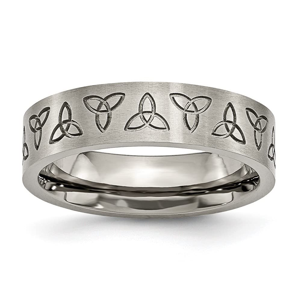 Titanium Trinity Symbol Wedding Band Ring - 6mm Flat Engraved Men's Wedding Ring for Men, Durable & Hypoallergenic - Perfect for Engagement, Anniversary & Couple Gifts