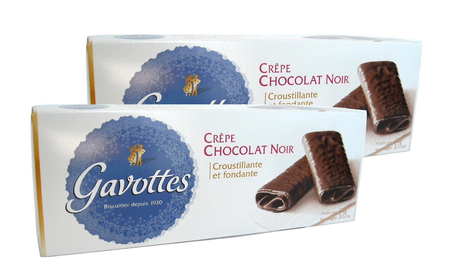 Gavottes Dark Chocolate Covered Crispy Lace Crepes from France - 10 Pack (2x18 Crepes, 2x3.2oz per Pack) - Perfect for Gifts, Dessert Parties & French Gourmet Snacking
