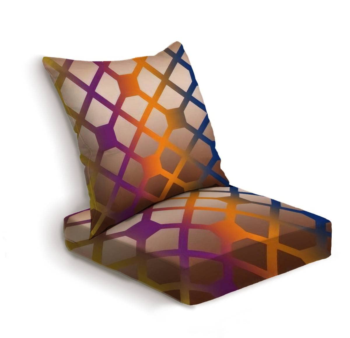 ONENPENRI 2-Piece Outdoor Deep Seat Cushion Set - Waterproof Patio Furniture Replacement Cushions for Lounge Chairs, Bright Multicolor Design - Perfect for Poolside, Garden, Deck & Conversation Areas