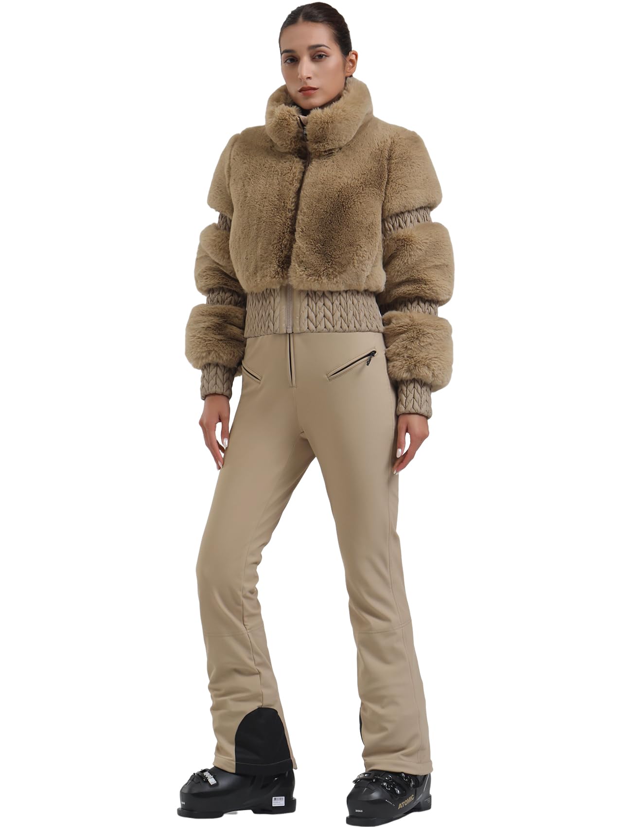 GSOU SNOW Women's Faux Fur Ski Jacket - Waterproof Snowboard Coat, Warm Winter Cropped Jacket for Skiing, Snowboarding & Outdoor Activities