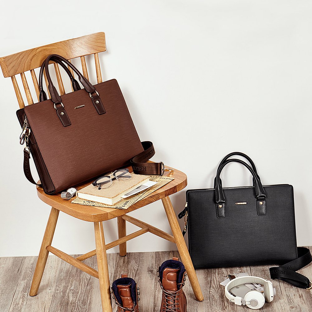 BOSTANTEN Genuine Leather Slim Laptop Briefcase for Men & Women - Professional Business Bag for Lawyers, Office Work, and Business Travel