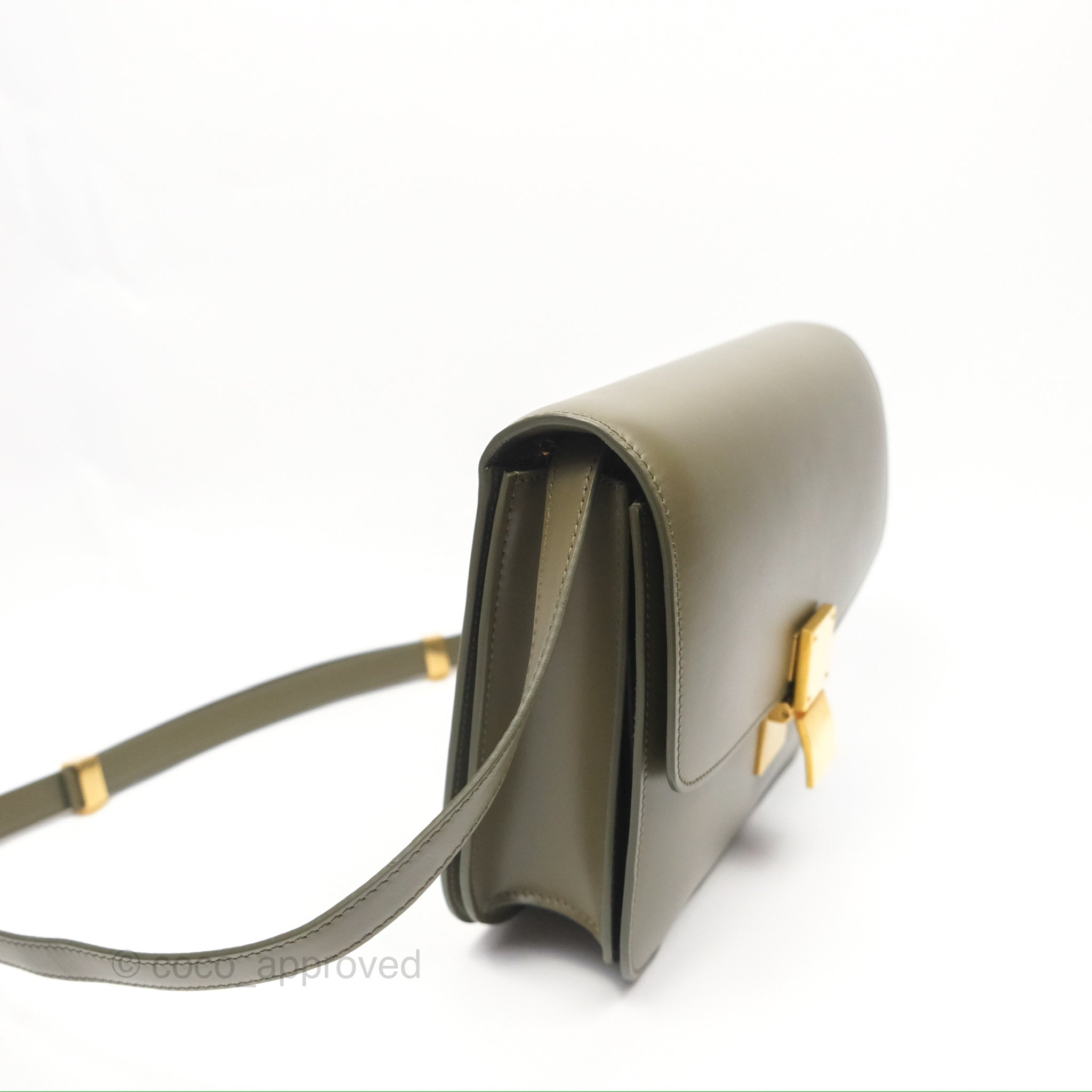 Celine Medium Classic Box Bag in Dark Olive Green Box Calfskin with Gold Hardware - Perfect for Work, Travel & Everyday Luxury