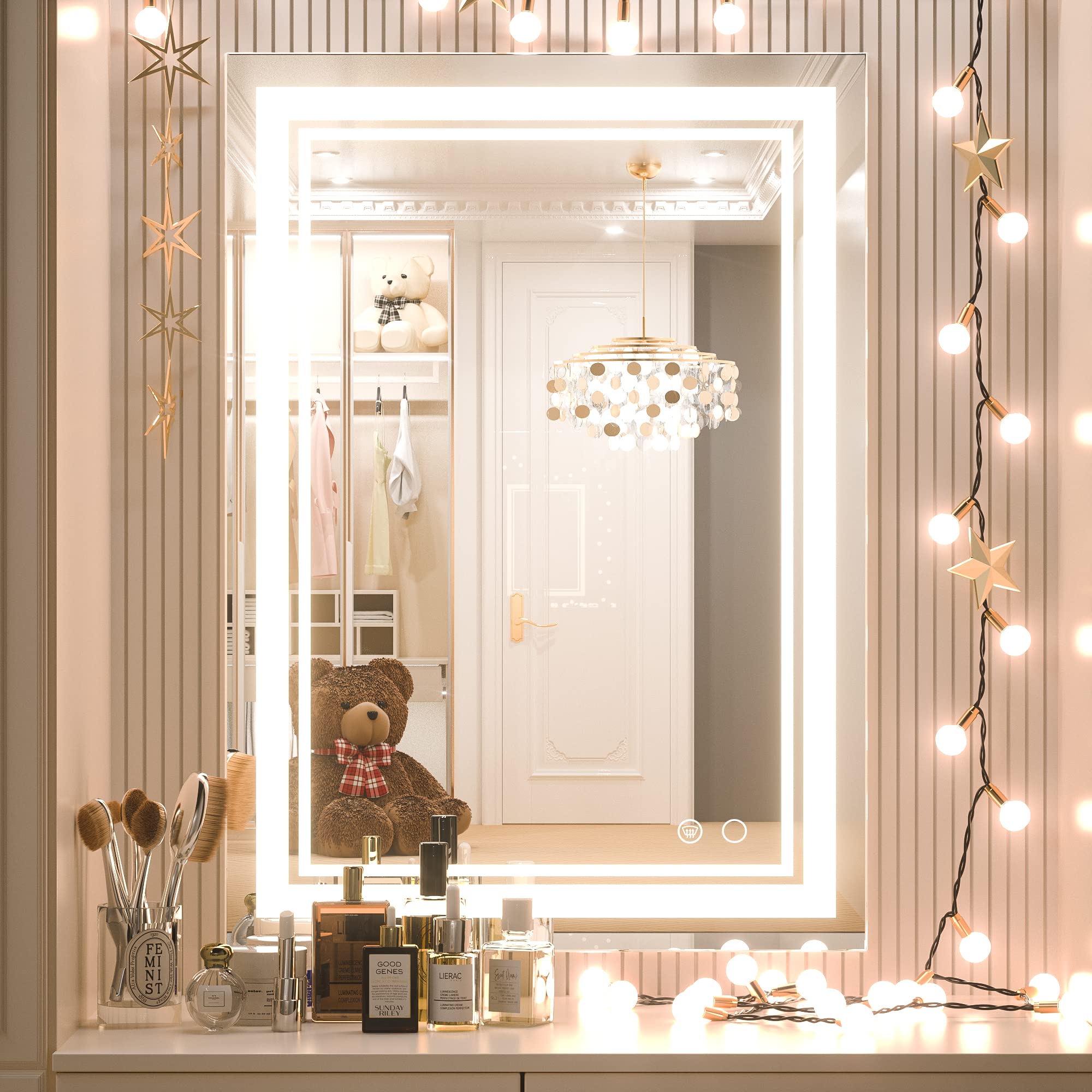 Keonjinn 20 x 28 Inch LED Bathroom Mirror with Dimmable Lights (3000K/4500K/6000K) - Shatterproof Tempered Glass, Anti-Fog Vanity Mirror with UL Listed LED Driver - Perfect for Makeup, Shaving & Home Decor (Horizontal/Vertical Mounting)