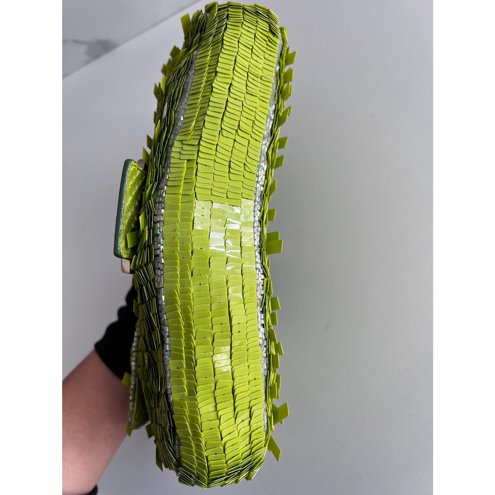 Vintage Fendi Lime Green Sequin Baguette Bag - Perfect for Evening Parties & Special Occasions