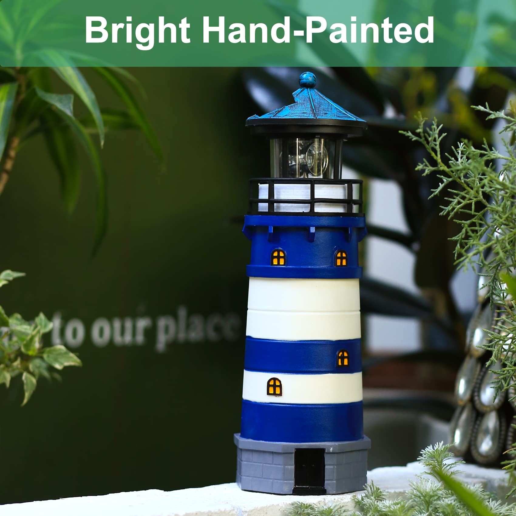 Solar Powered Rotating Beacon LED Lighthouse Lamp - Outdoor Decorative Lighting for Garden, Patio, Well Cover | Waterproof & Dusk-to-Dawn Auto On/Off | Perfect Landscape Accent Light for Yard, Walkway, Poolside Decor (Blue)