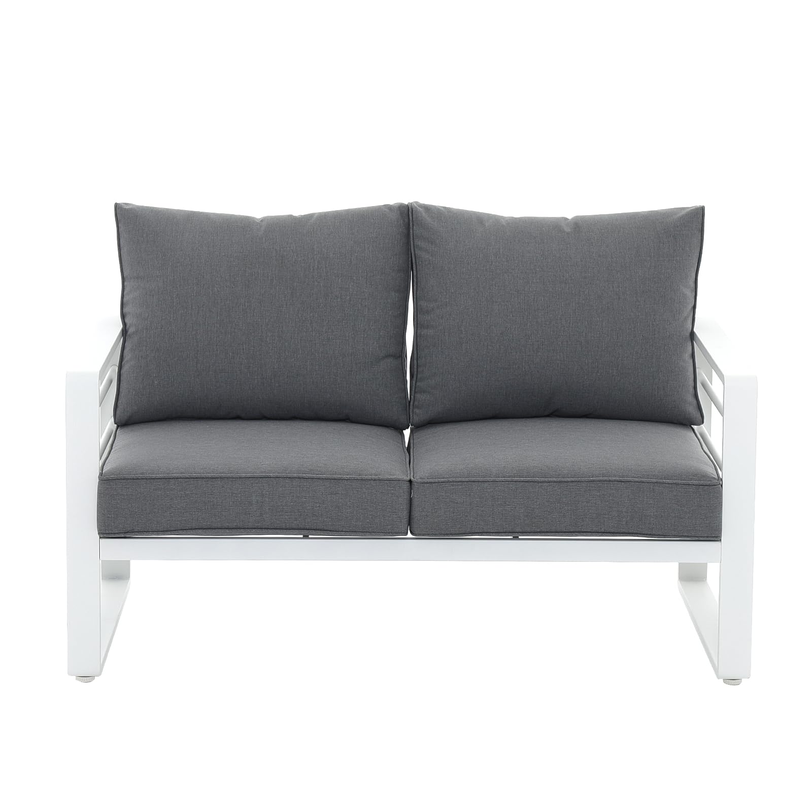 Patiorama Aluminum Patio Furniture Set - All-Weather Outdoor Loveseat with Olefin Cushions, 2-Seater Sofa Couch, 600 lbs Capacity, Deep Seating (Grey Cushion) - Perfect for Deck, Garden, Poolside & Backyard Relaxation