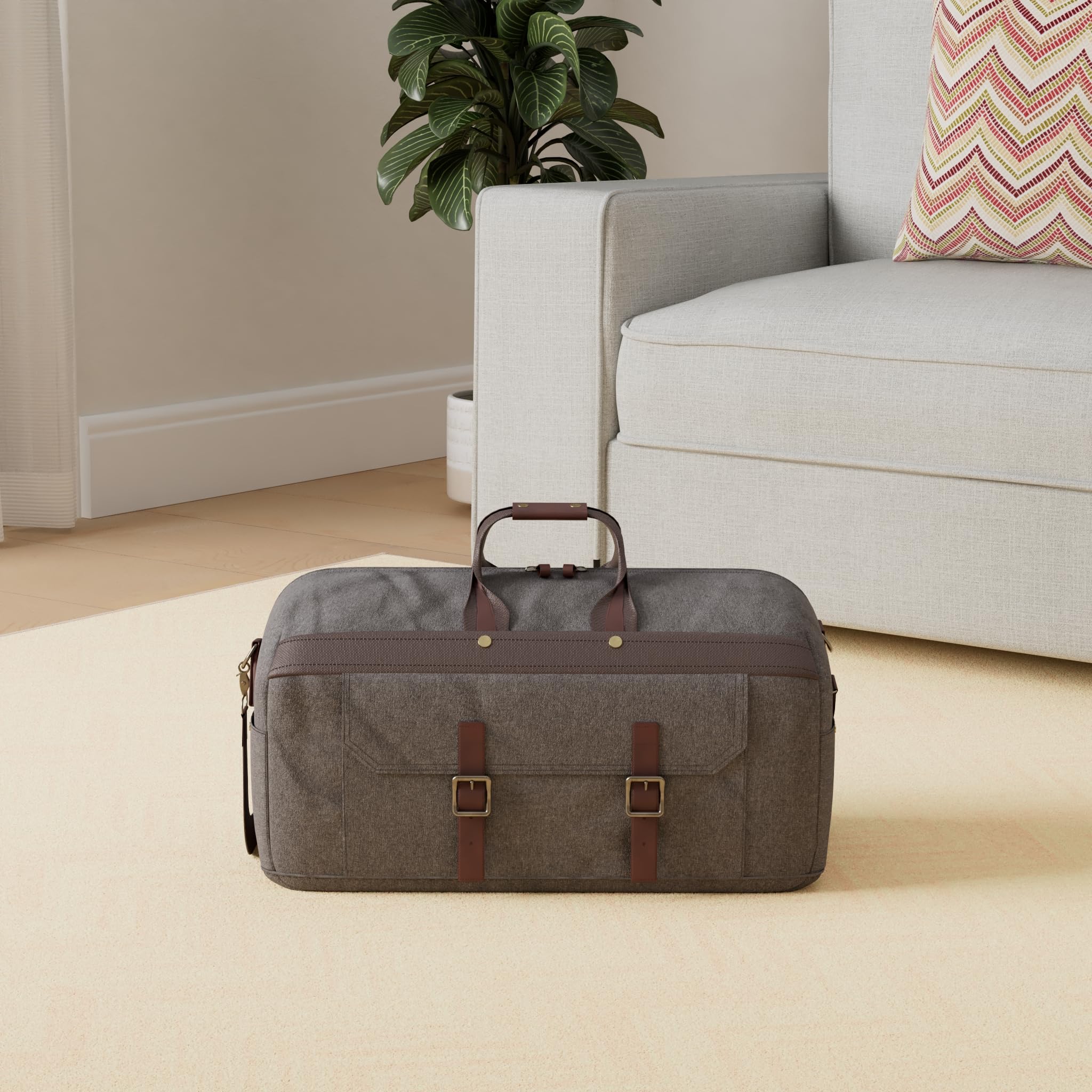 Men's Waterproof Leather Canvas Duffle Bag - Travel & Weekender for Gym & Overnight