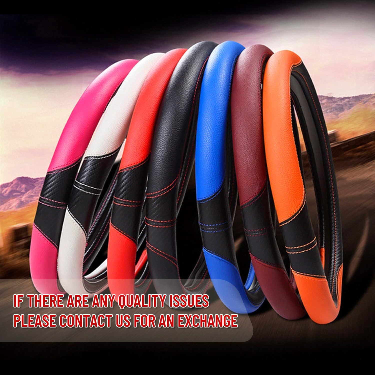 Premium Microfiber Leather Steering Wheel Cover - Universal 15 Inch Anti-Slip Grip for Cars, SUVs & Trucks (Red) - Perfect for Commuting, Road Trips & Enhanced Driving Comfort
