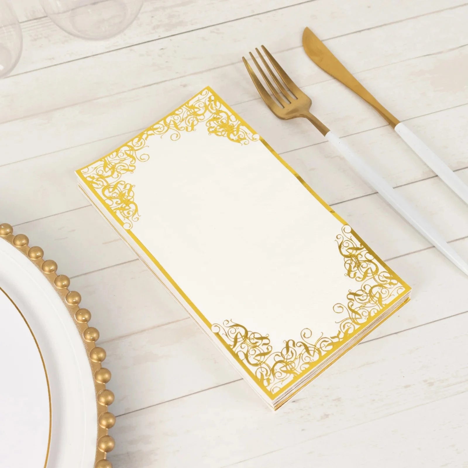 50-Pack Premium Soft White Dinner Napkins with Elegant Gold Foil Lace Design - Perfect for Weddings, Parties & Fine Dining