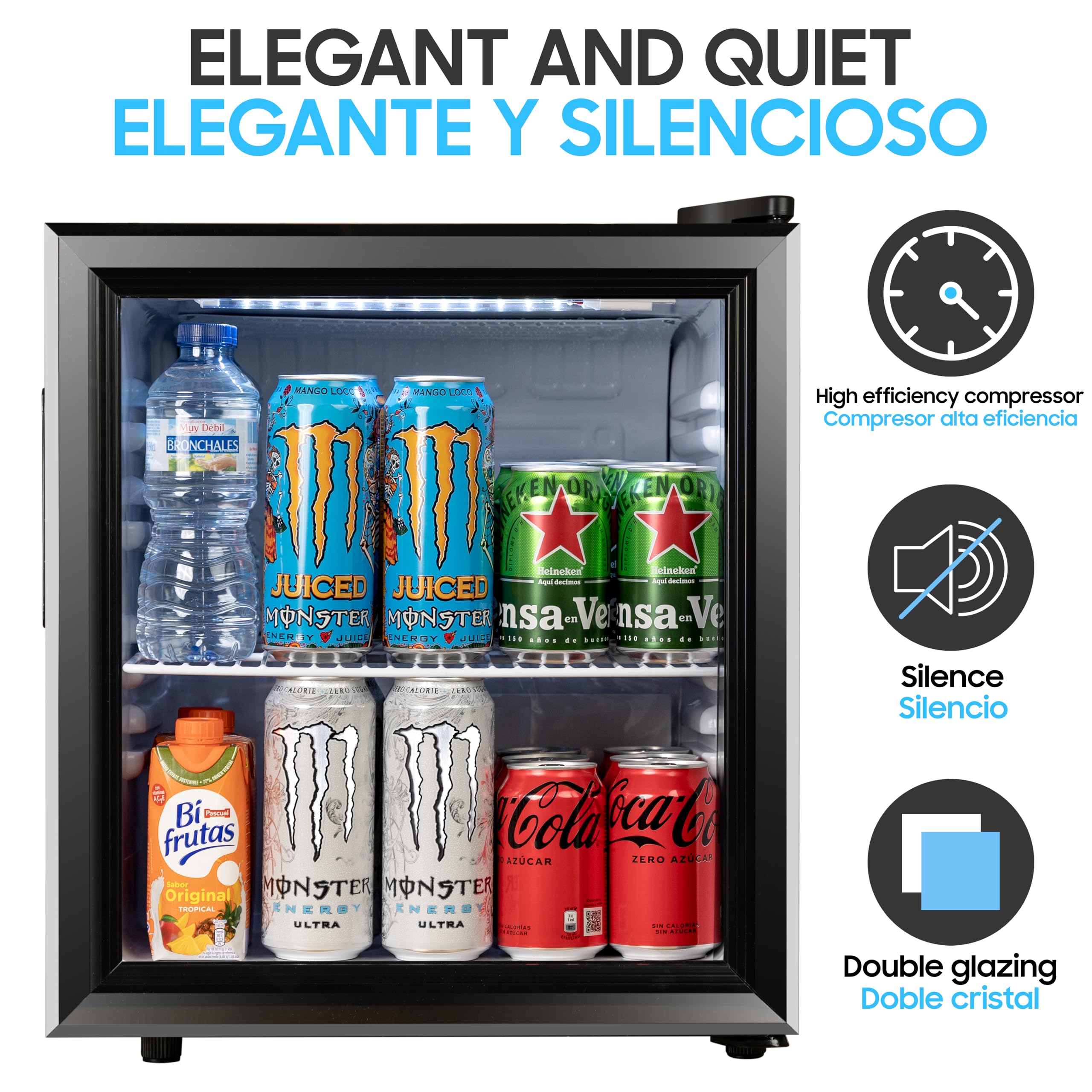35/52L Mini Fridge for Bedroom - Quiet & Energy Efficient Compact Refrigerator with Glass Door (0-10°C) - Perfect for Drinks, Snacks, Cosmetics, and Small Spaces (68L Capacity)