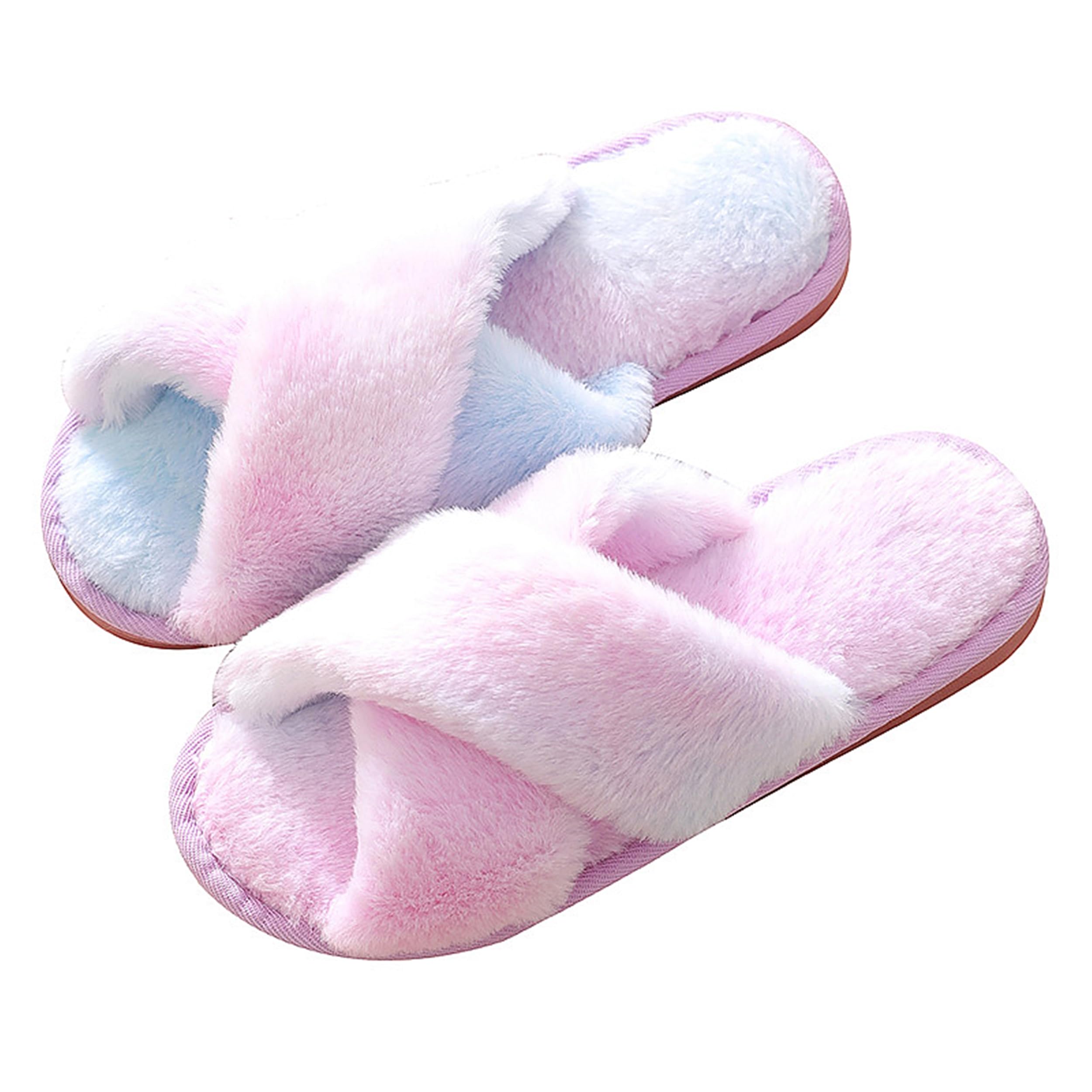 Women's Fuzzy Memory Foam House Slippers - Soft Cross Band Open-Toe Indoor Slippers for Comfort & Warmth - Perfect for Relaxing at Home, Lounging & Winter Wear