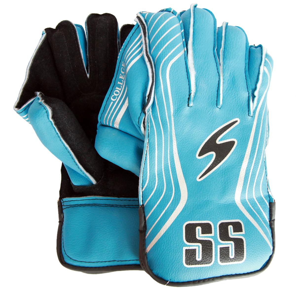 Premium SS College Wicket Keeping Gloves - Cricket Wicket Keeper Gloves for Practice & Matches - Durable Leather Palm for Better Grip - Ideal for Training, Games & Professional Use