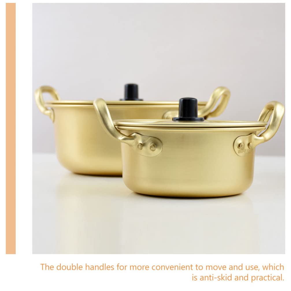 Korean Instant Noodle Pot Set - Golden Aluminum Cookware with Spoon | Hemoton Multifunctional Kitchen Accessories for Home, Picnic & Camping | Durable Korean-Style Cookware for Ramen, Soup & Hot Pot