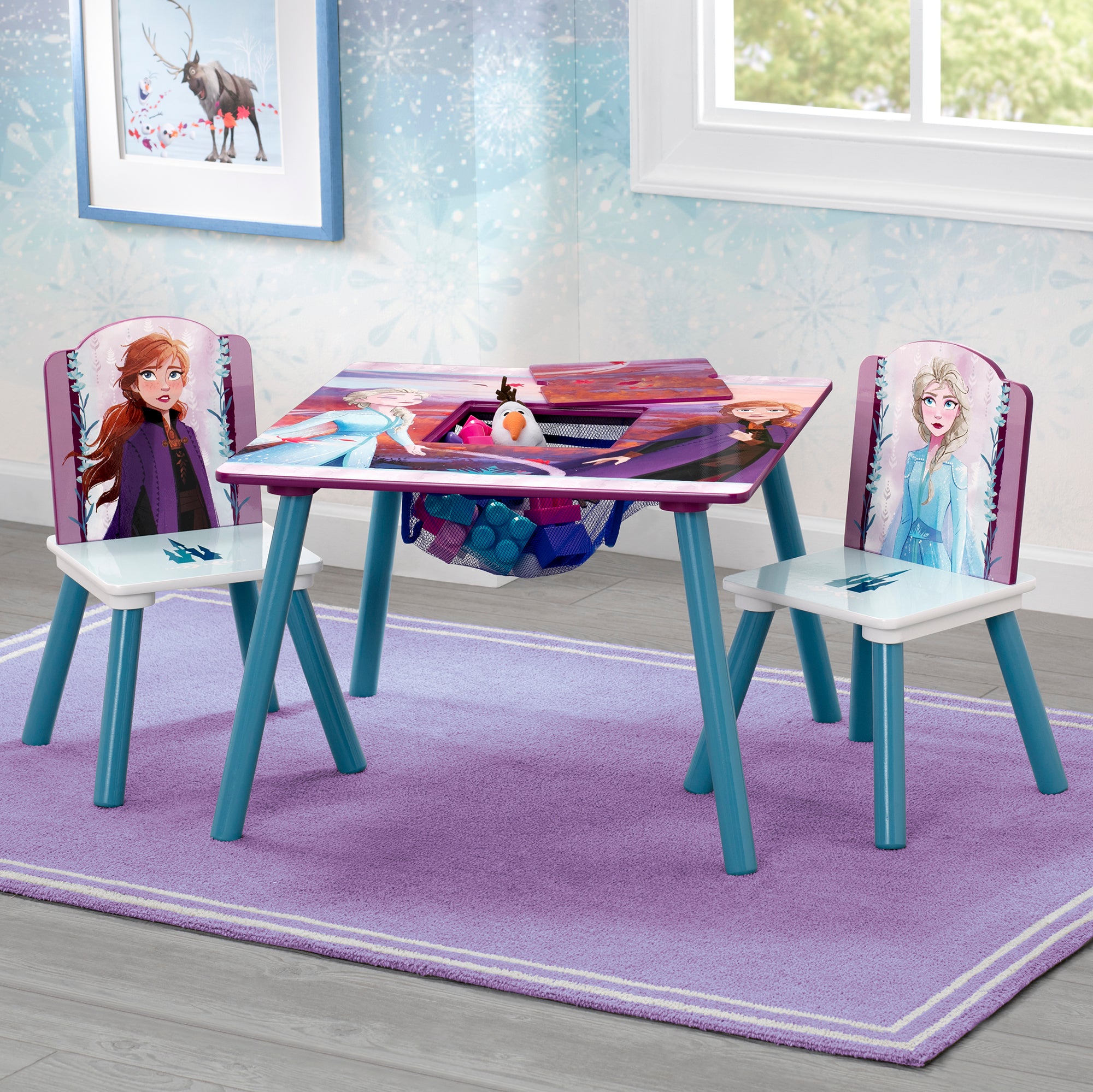 Frozen 2 Kids Table and Chair Set with Storage - Disney Princess Themed Playroom Furniture for Toddlers - Perfect for Playtime, Snacks, and Learning Activities
