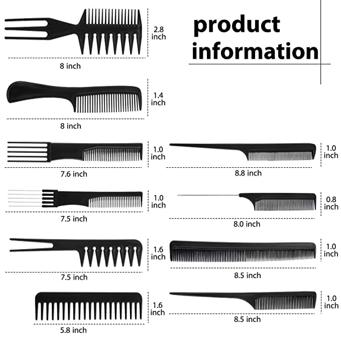 MIVVA Professional Hair Cutting & Styling Comb Set - 10 Piece Multipurpose Hairdressing Kit for Salon & Home Use