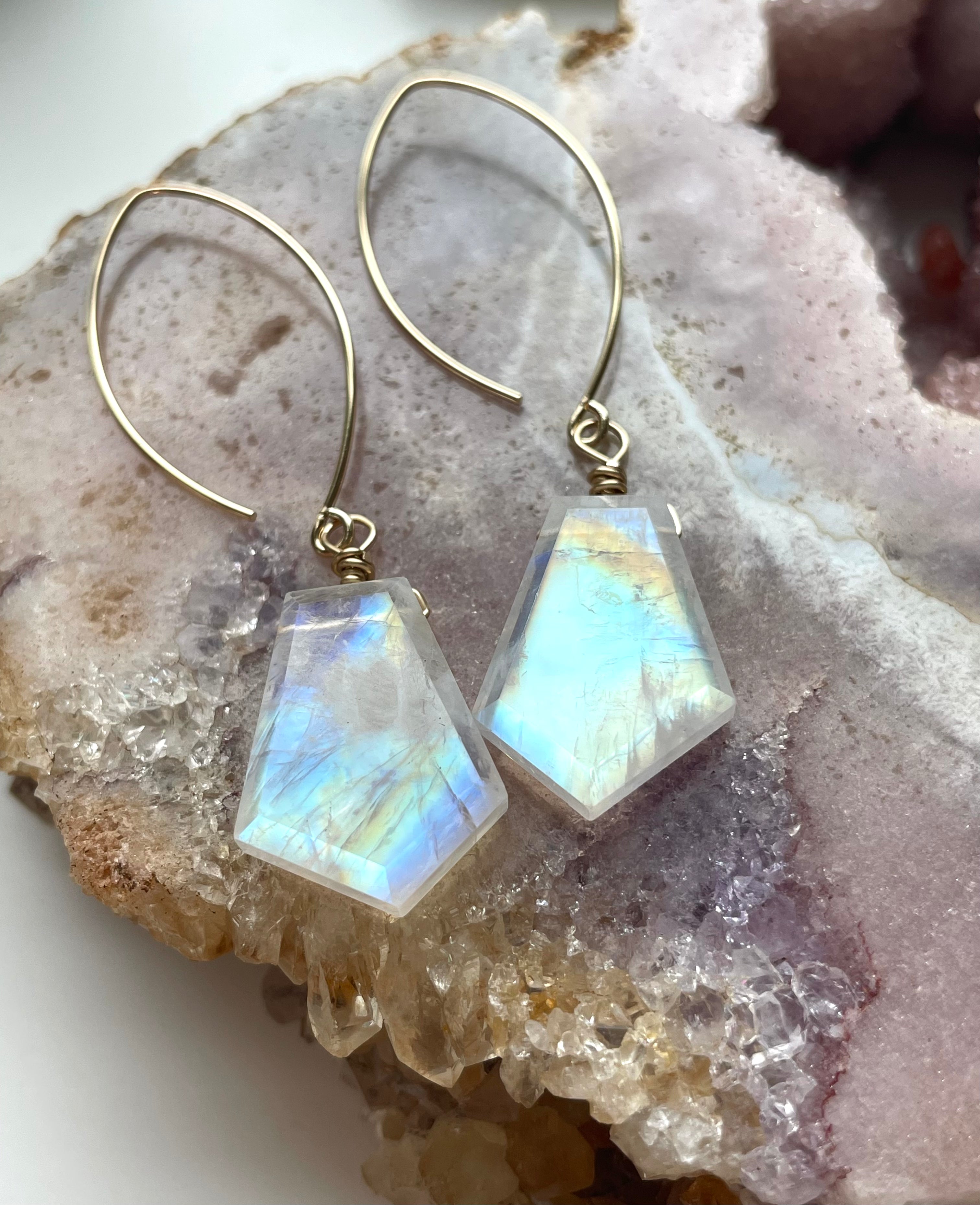 Rainbow Moonstone Drop Earrings - 14K Gold June Birthstone Jewelry for Women - Perfect for Weddings, Parties & Special Occasions