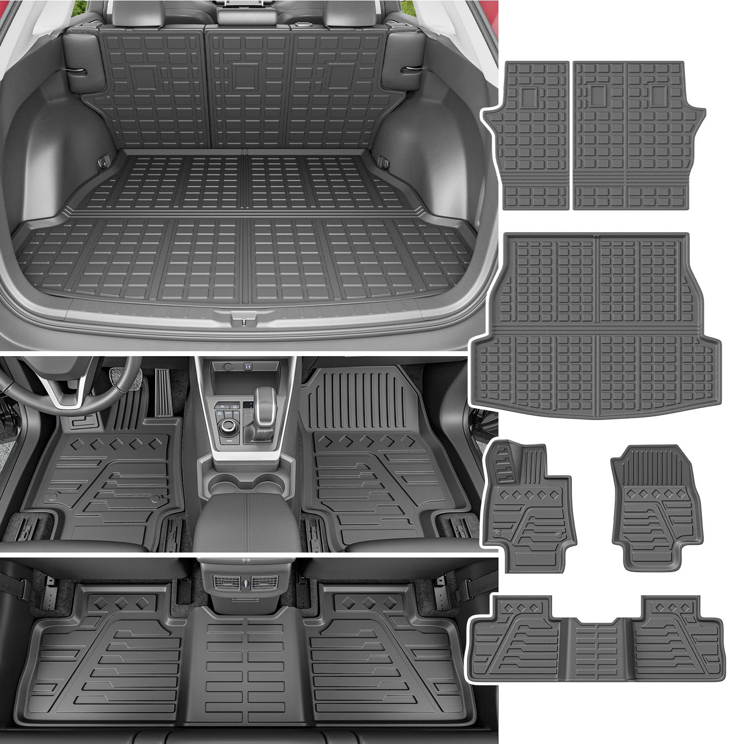 Xipoo Cargo Mat Set for 2019-2025 Toyota RAV4 - Waterproof Trunk Liner, Rear Seat Back Protector & Floor Mats | Perfect for Road Trips, Camping & Daily Use