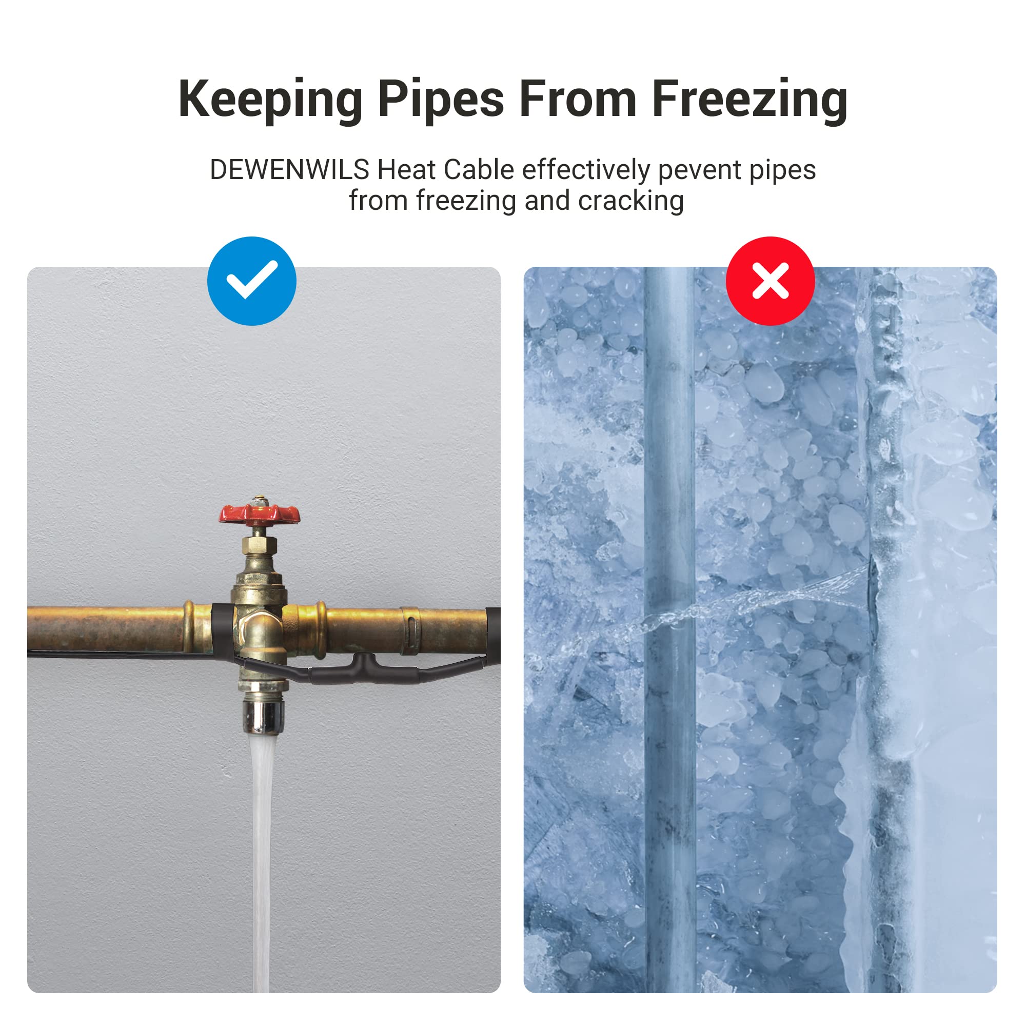 DEWENWILS 6FT Self-Regulating Pipe Heat Cable - 120V Electric Heating Kit for Freeze Protection | ETL Certified | Ideal for Outdoor Pipes, RV Water Lines & Basement Plumbing
