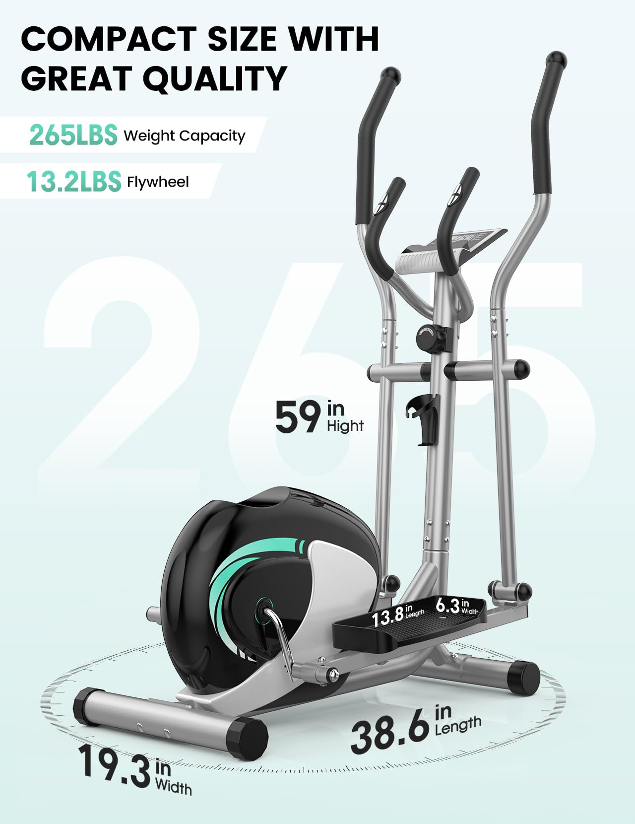 THERUN Magnetic Elliptical Machine for Home - 8-Level Adjustable Resistance, 6KG Flywheel, LCD Monitor & Pulse Sensor - Ultra Quiet Cardio Workout Equipment for Small Spaces - Perfect for Home Gym, Apartment Fitness & Low-Impact Exercise