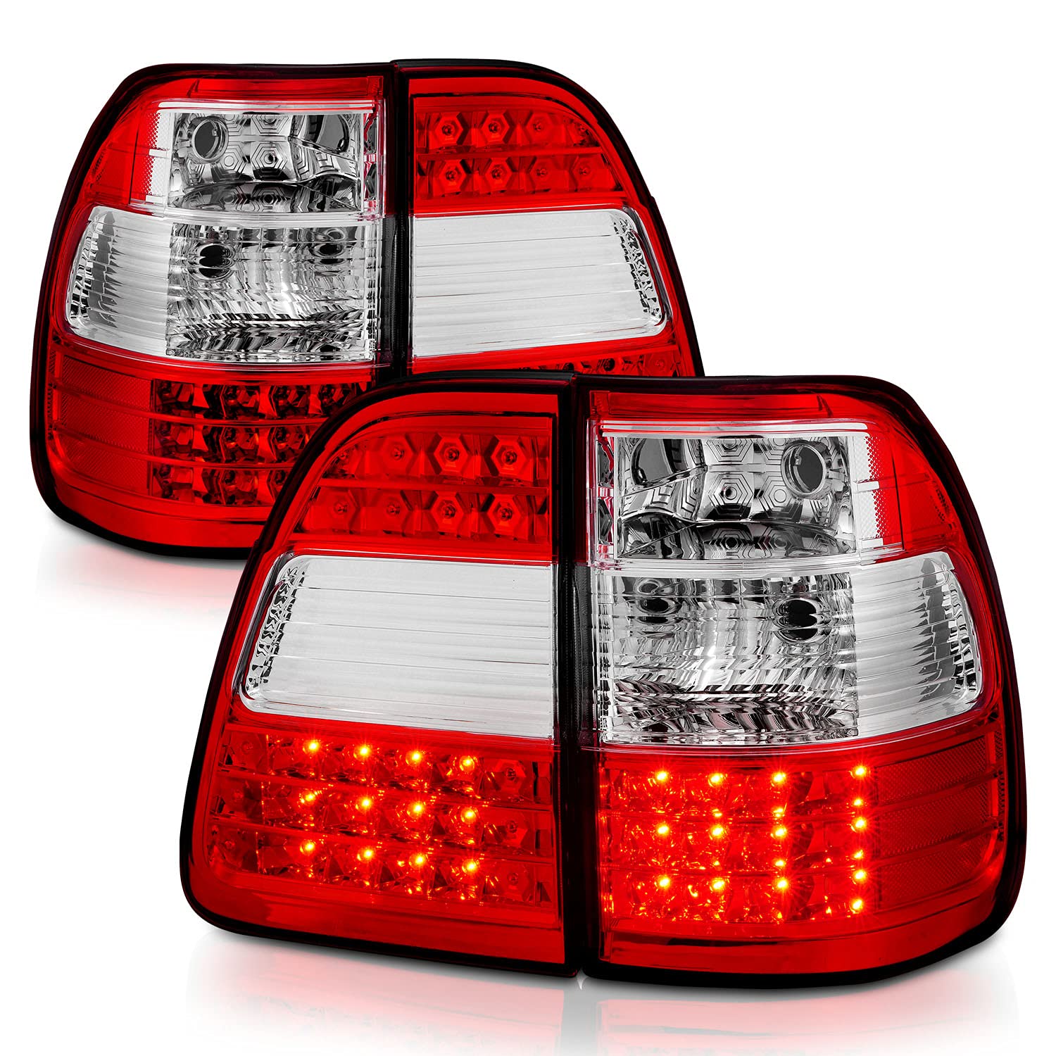 AmeriLite Red/Clear LED Brake Tail Lights Replacement Set for 1998-2005 Toyota Land Cruiser - Left & Right Side - Durable & Bright LED Lights for Enhanced Safety & Style - Perfect for Off-Road Adventures & Night Driving