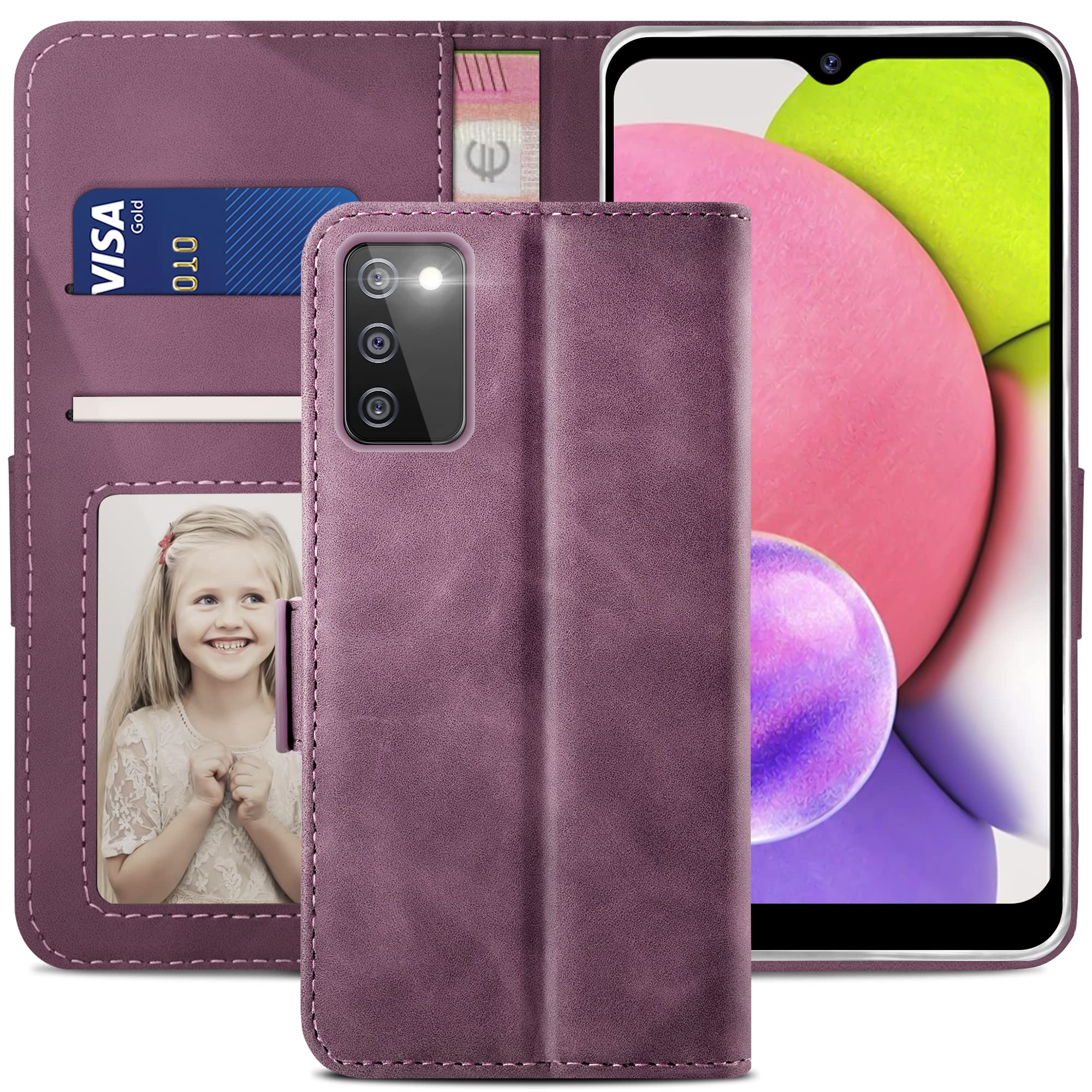 YATWIN Samsung Galaxy A03s Wallet Case - Leather Flip Cover with Magnetic Clasp, Credit Card Holder, Shockproof Protection & Kickstand (Wine Red) | Perfect for Women's Everyday Use, Commuting & Travel