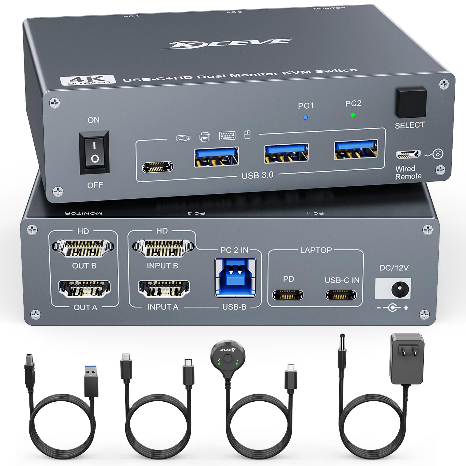 8K KVM Switch for 2 Monitors & 2 Computers - USB C HDMI Dual Monitor Switcher with USB 3.0 & Type-C, Supports 8K@60Hz - Share Keyboard, Mouse & Monitor Between PCs - Perfect for Home Office, Gaming & Multi-Tasking Workstations
