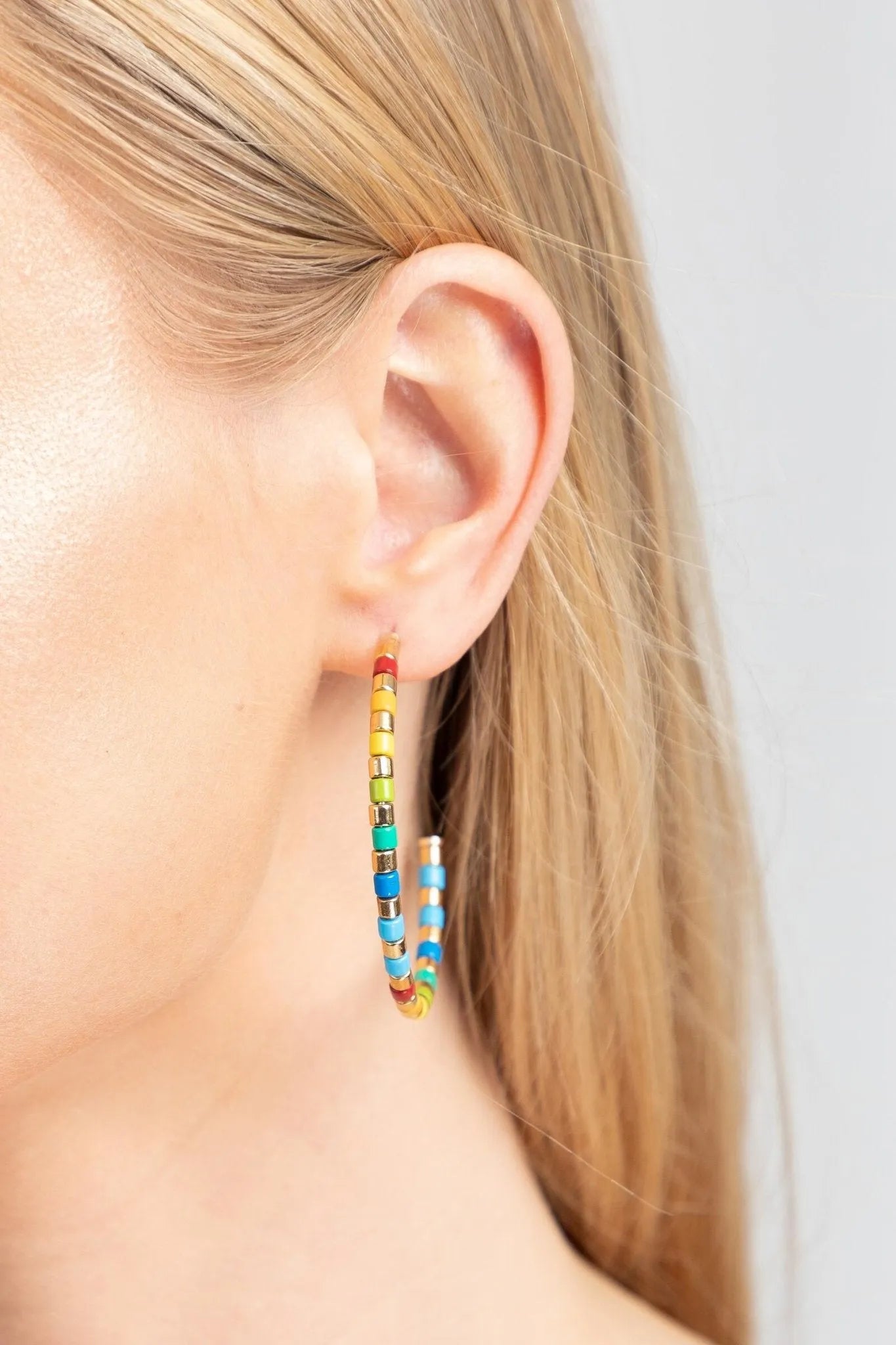Golden Rainbow Hoop Earrings for Women - 14K Gold Plated Stainless Steel Dangle Earrings - Trendy Boho Jewelry for Everyday Wear, Parties & Special Occasions