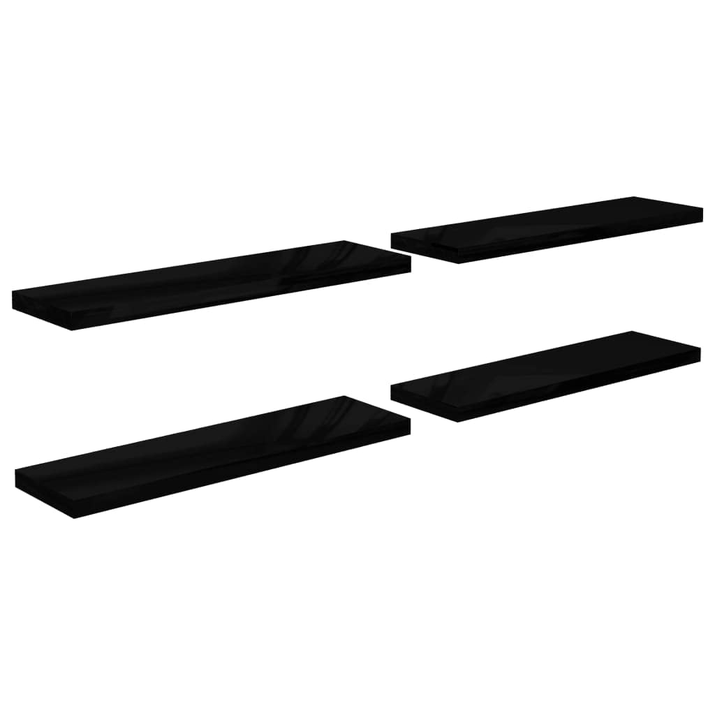 Modern Floating Shelves Set of 4 - High Gloss Black Wall Mounted Shelves 35.4