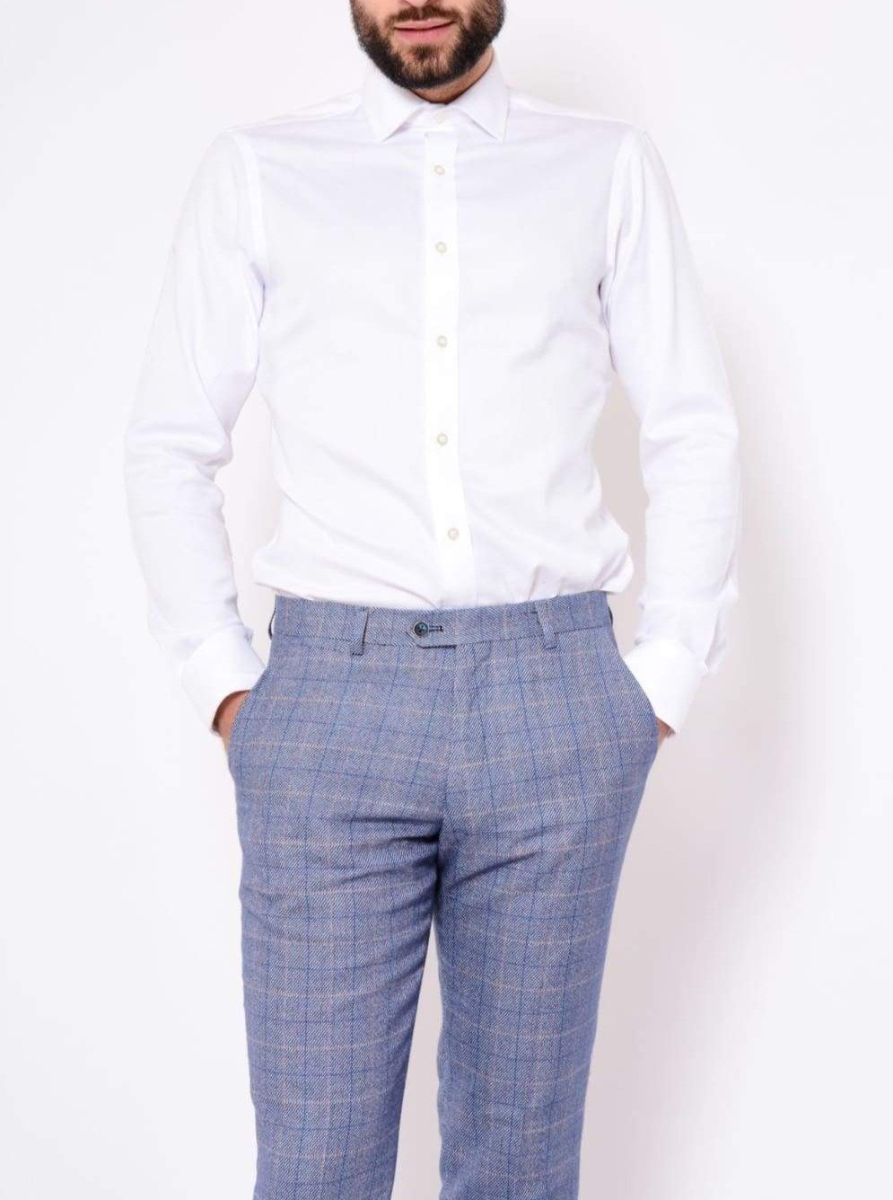 Marc Darcy Harry Blue Tweed Check Suit Trousers for Men - Classic British Style Formal Pants for Weddings, Business Meetings & Office Wear