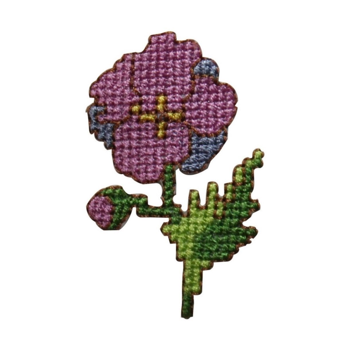 8 Bit Purple Crochet Lily Flower Iron On Applique - Embroidered Patch for DIY Crafts, Costumes, and Denim Jackets - Perfect for Scrapbooking, Sewing Projects, and Fashion Accessories