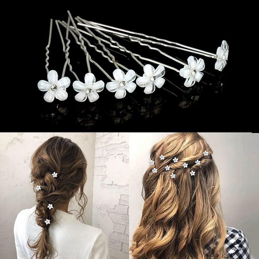 40Pcs Rhinestone Pearl Hair Pins for Women - Elegant U-Shaped Bridal Hair Clips with Flower Design for Wedding, Prom, Party Hairstyles - Perfect Hair Accessories for Brides, Bridesmaids and Special Occasions