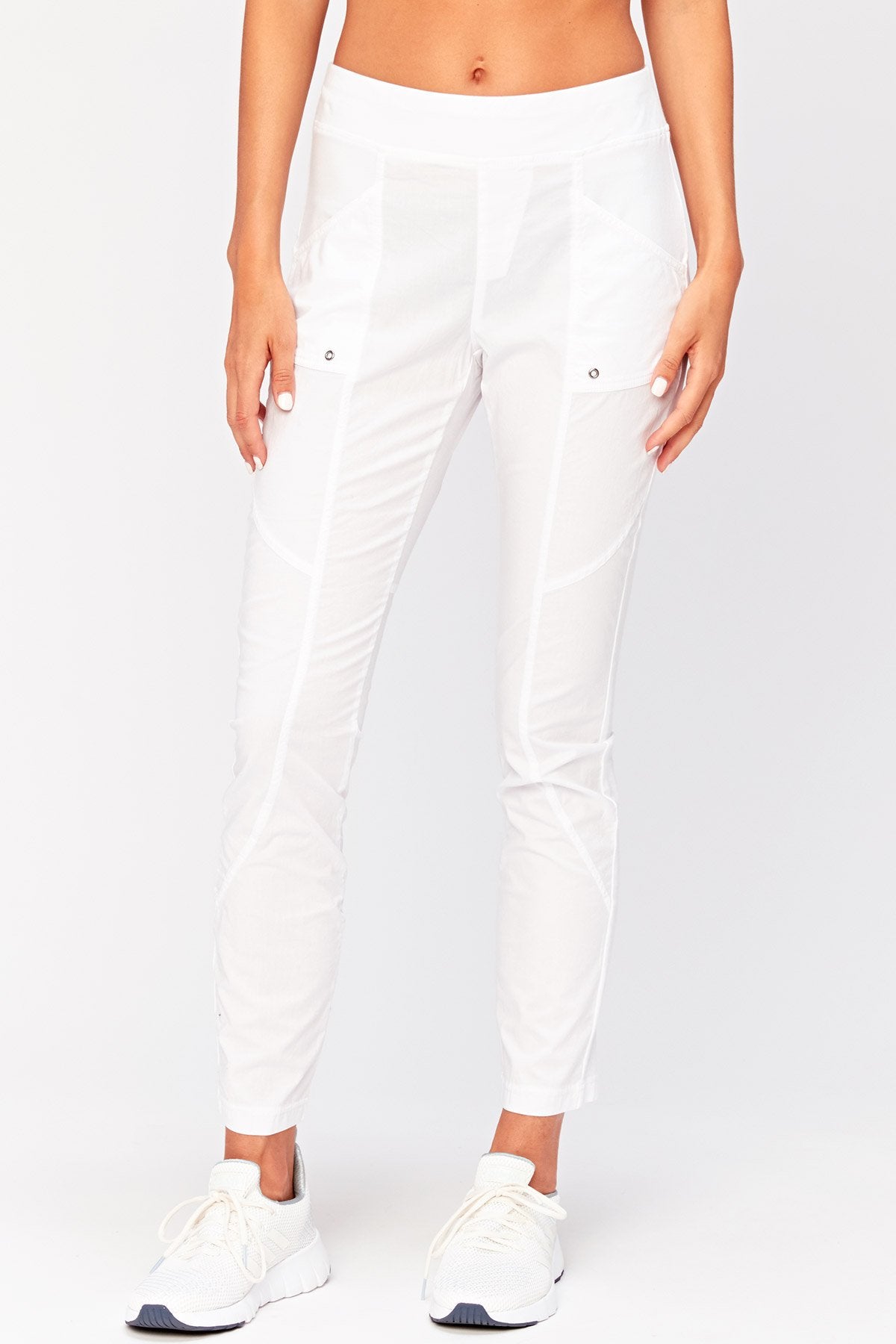 Dalia Women's White Pants - High Waisted Stretch Comfortable Casual Trousers for Work, Office, and Everyday Wear