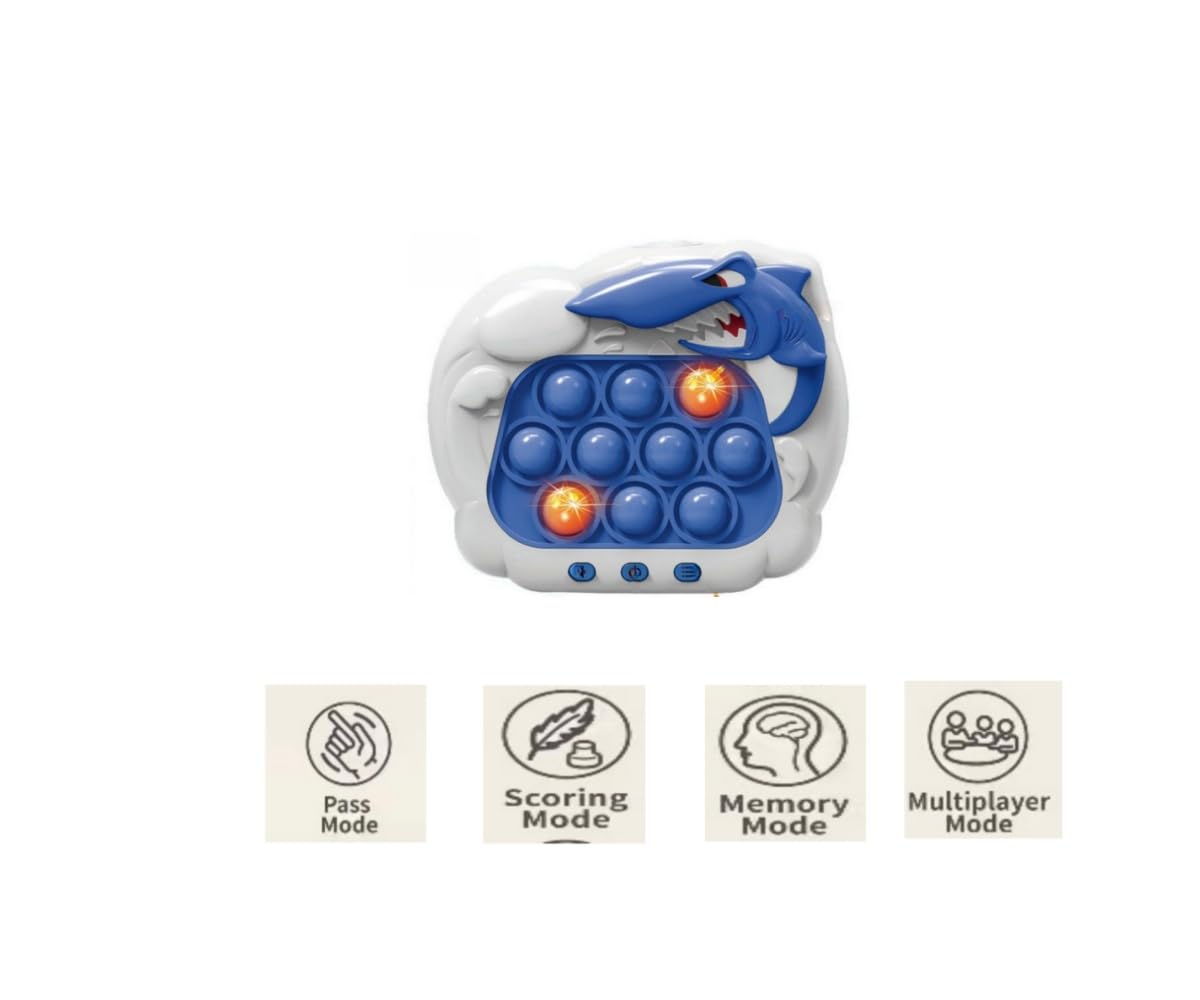 Electronic Pop It Toy - Quick Push Sensory Fidget Toy with 4 Modes, Sound & Light - Stress Relief & Autism Sensory Toys for Kids & Adults (Shark Design) - Perfect for Anxiety Relief, Classroom Focus & ADHD Therapy