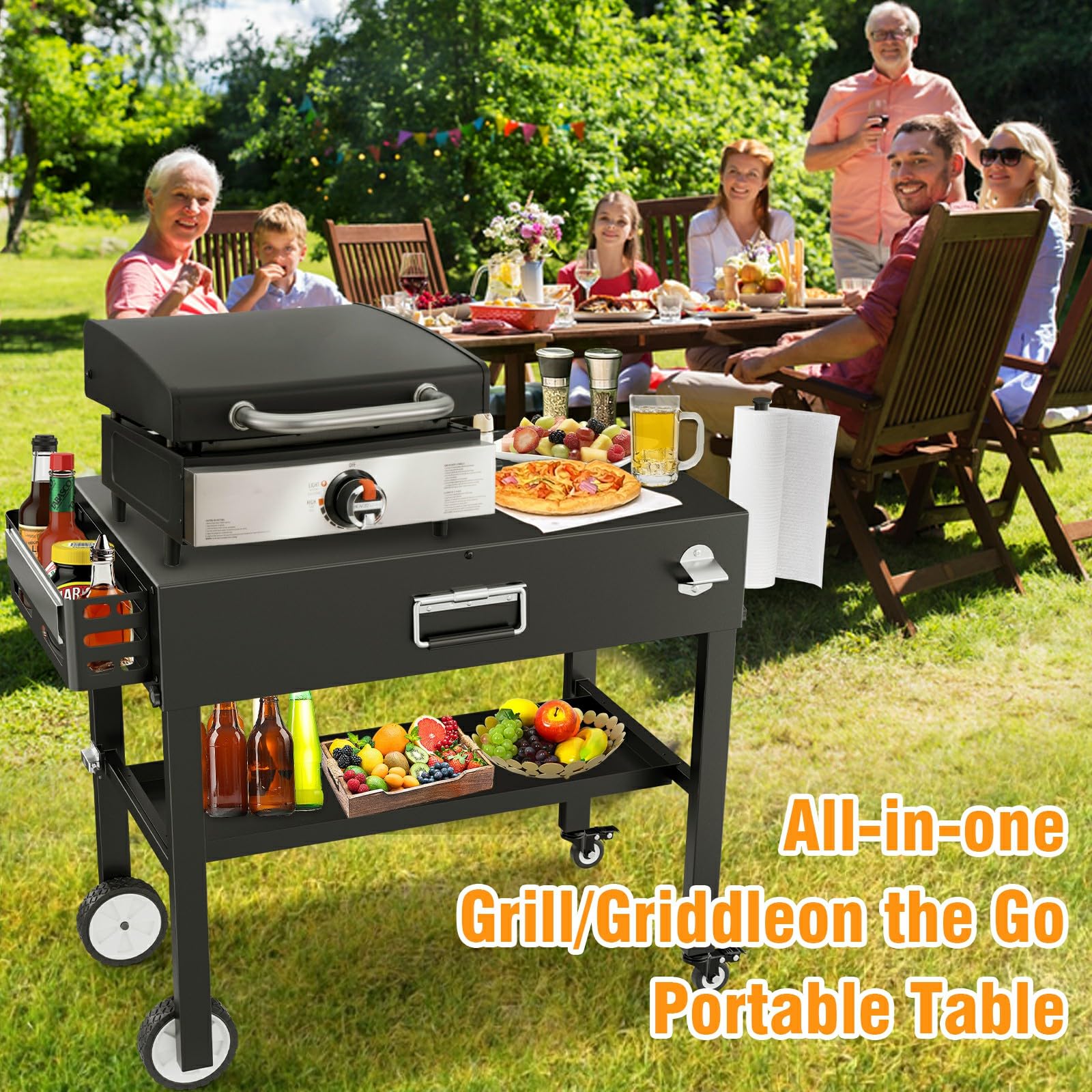 Portable Outdoor Grill Table Cart for Ninja Woodfire OG701 Series | Folding Camping Grill Stand for Blackstone 17