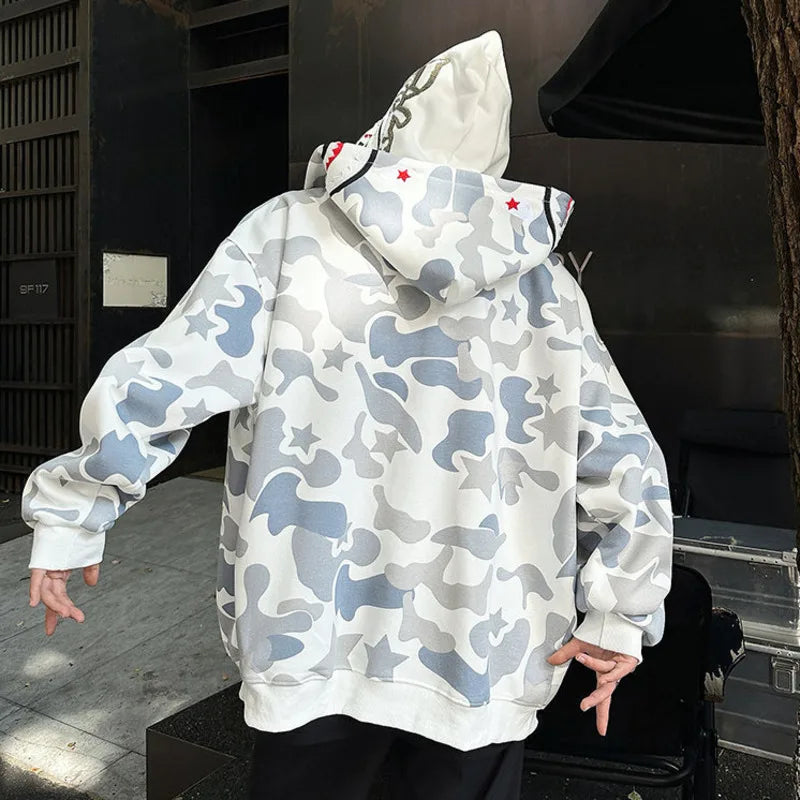 2024 Trendy Men's Double Layer Hoodie with Zipper - Loose Fit Letter Embroidery Sweatshirt | American Style Autumn Fashion | Perfect for Casual Wear, Street Style & Outdoor Activities