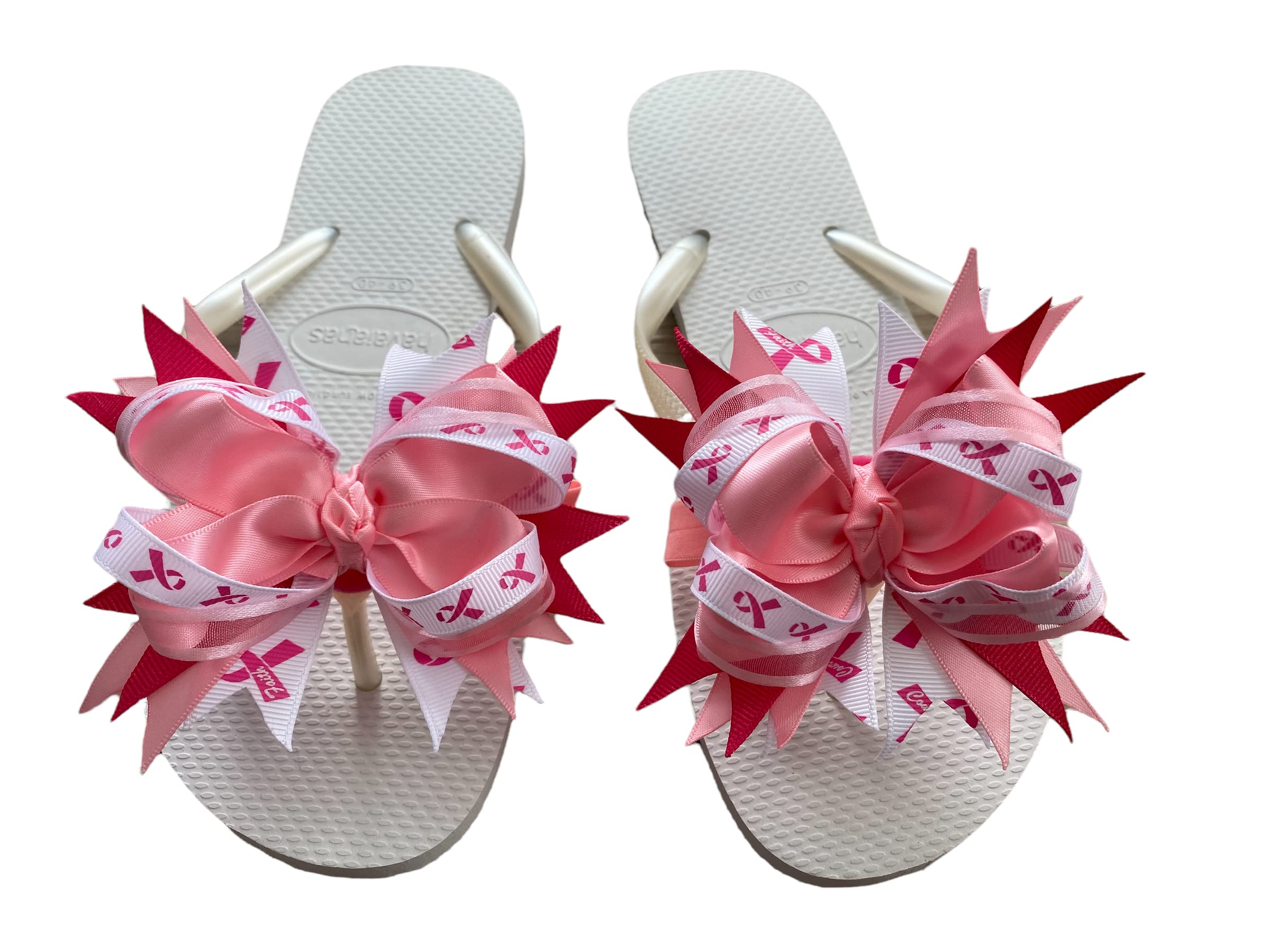 Breast Cancer Awareness Flip Flop Bows - Non-Slip Toe Decorations for Sandals | Perfect for Beach, Pool & Summer Outfits