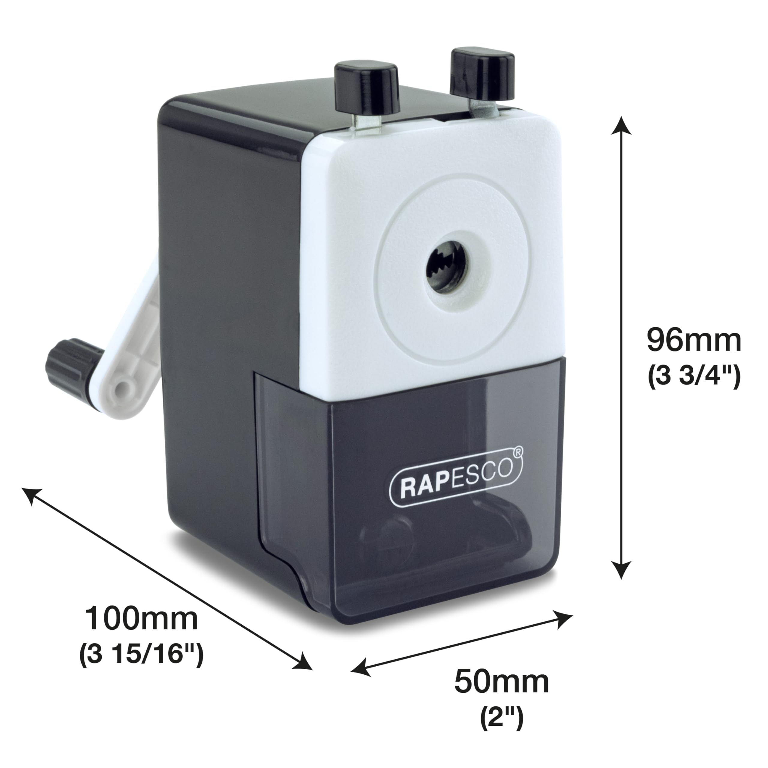 Rapesco 64 Heavy Duty Desktop Pencil Sharpener - Black (R64000B2) | Perfect for Office, School & Home Use | Durable Metal Blade for Smooth Sharpening