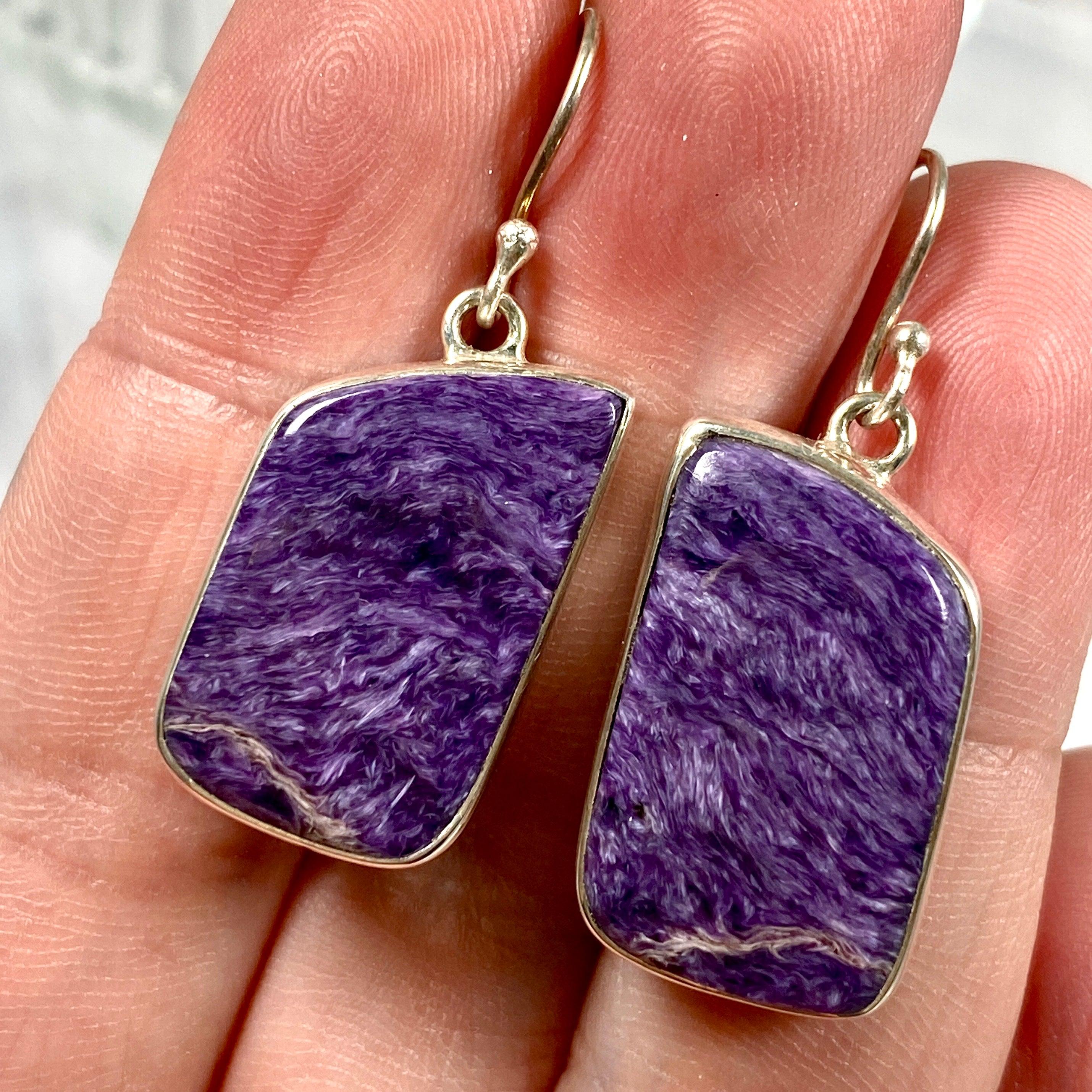 Natural Charoite Freeform Earrings KEGJ971 – Handmade Gemstone Jewelry for Women, Elegant & Unique Gift for Birthdays & Special Occasions
