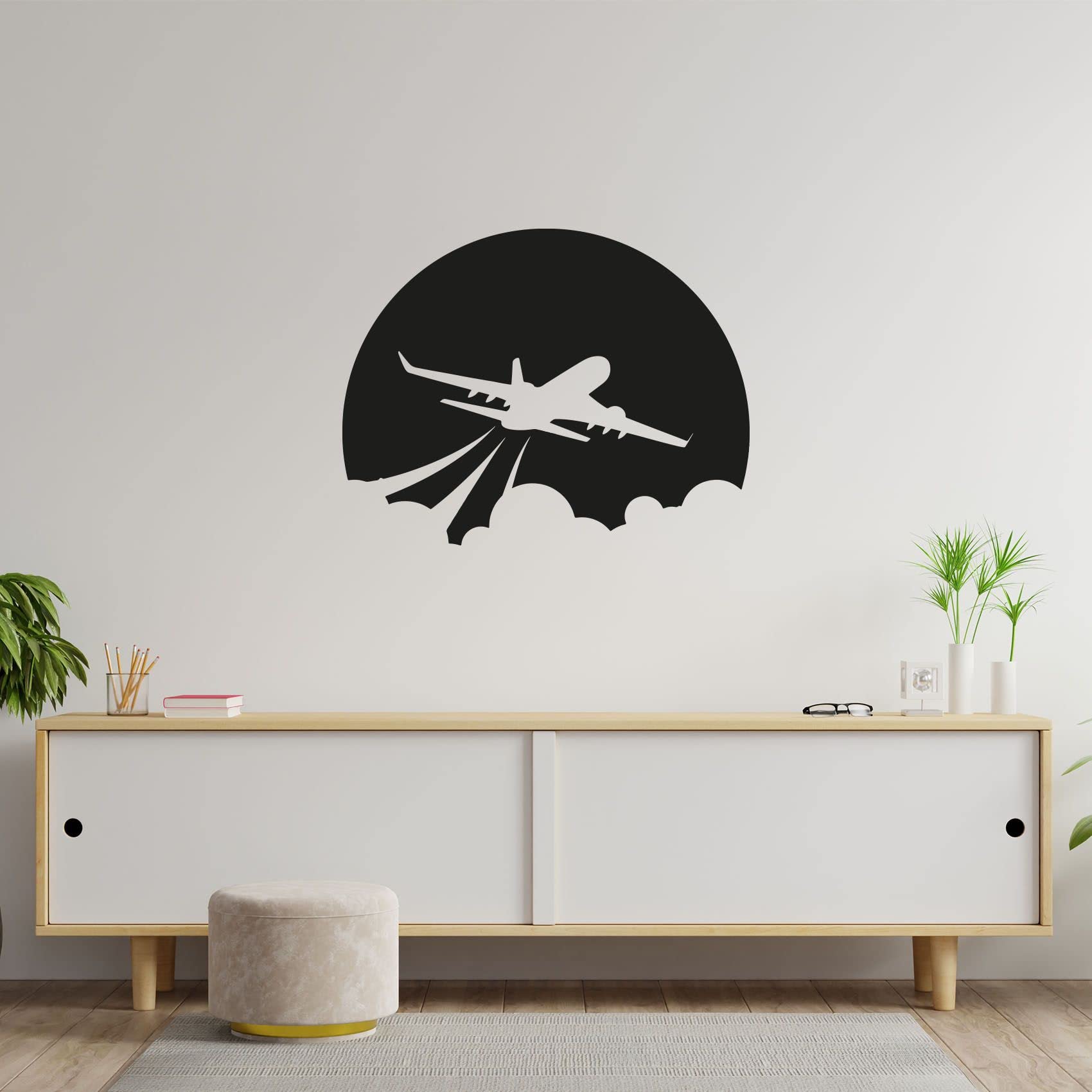 Flying Airplane Wall Decal - 28x30 Inch Vinyl Sticker for Kids Room, Nursery, Bedroom Decor - Airplane, Jet & Helicopter Silhouette Art - Fun Home Decoration for Boys & Girls - Perfect for Themed Rooms, Playrooms & Birthday Parties