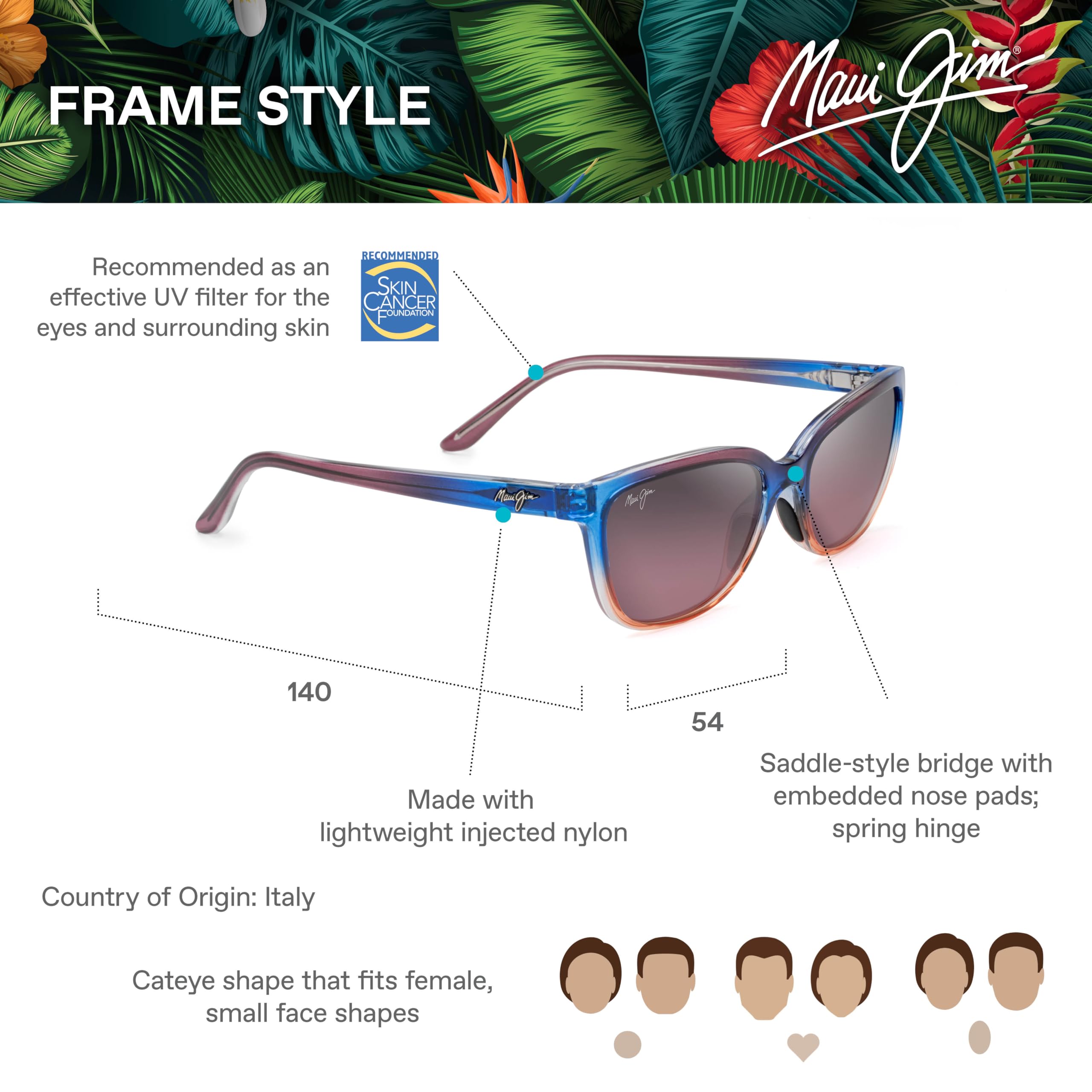 Maui Jim Women's Honi Polarized Cat Eye Sunglasses - UV Protection, Lightweight & Stylish for Driving, Beach & Outdoor Activities
