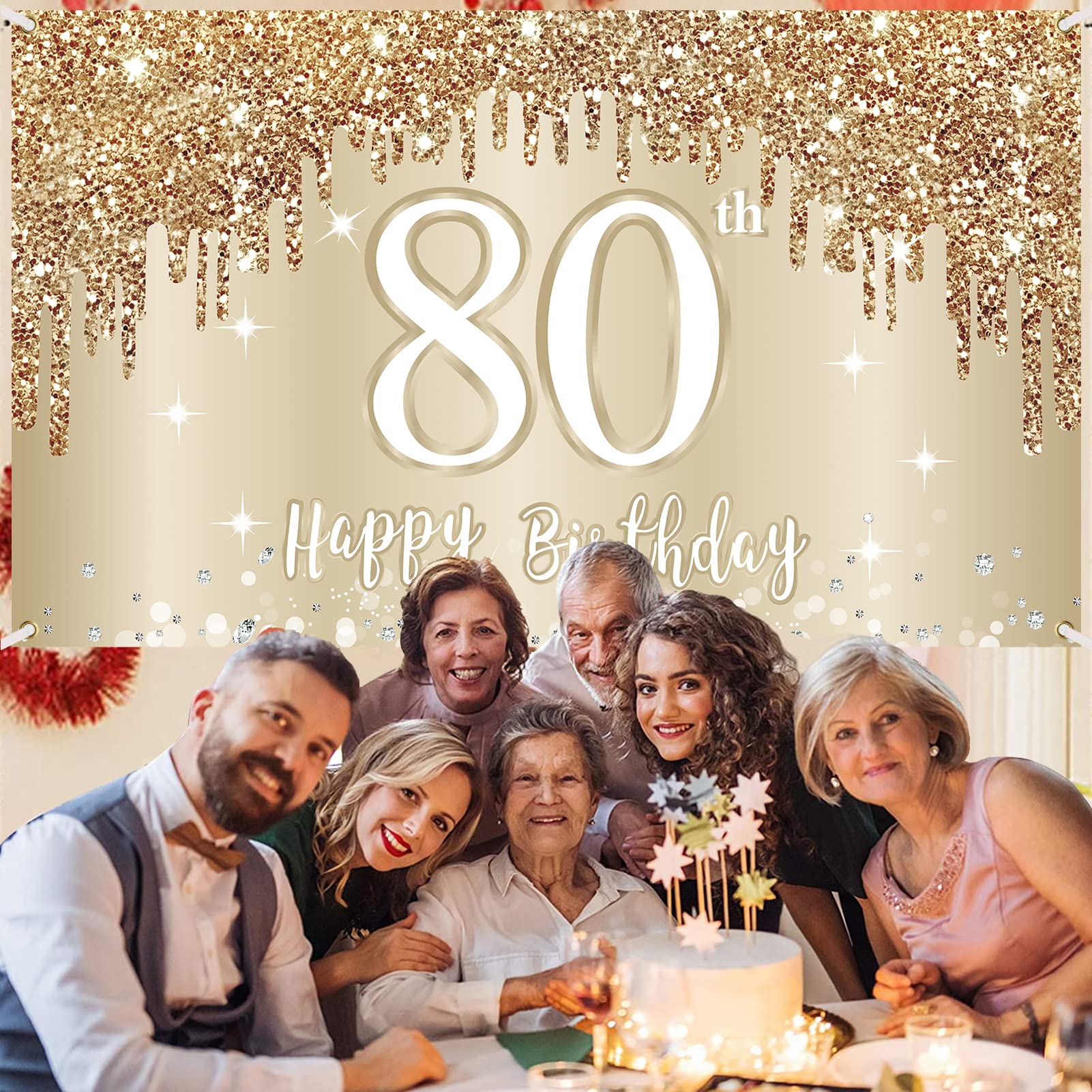 Elegant Gold & White 80th Birthday Banner Backdrop - 72.8x43.3 Inch Photo Booth Background for Women's Milestone Celebration - Perfect for Party Decorations, Signage & Memorable Photo Ops