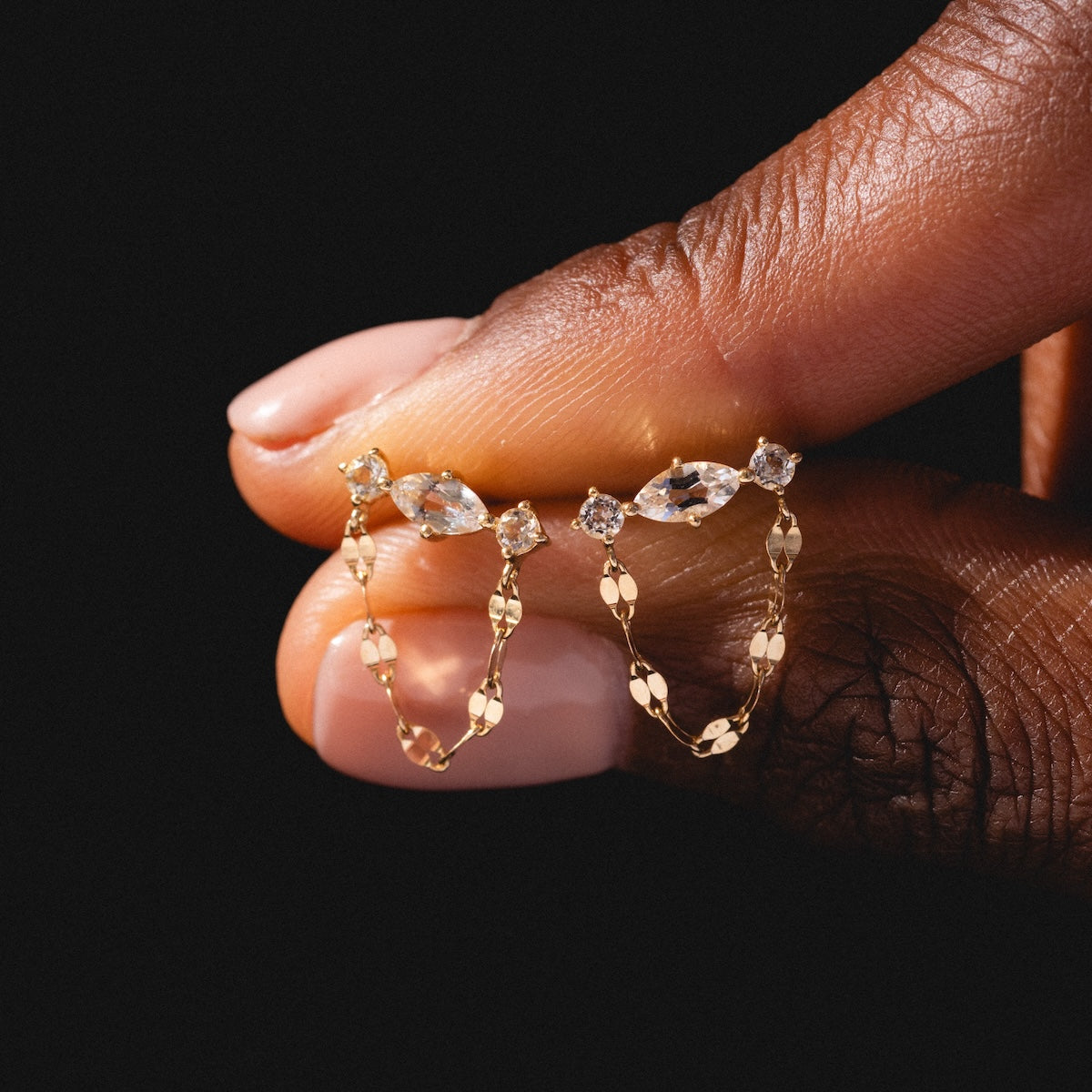 Solid Gold 2025 April Birthstone White Topaz Dangle Stud Earrings - Perfect for Birthdays, Anniversaries & Special Occasions