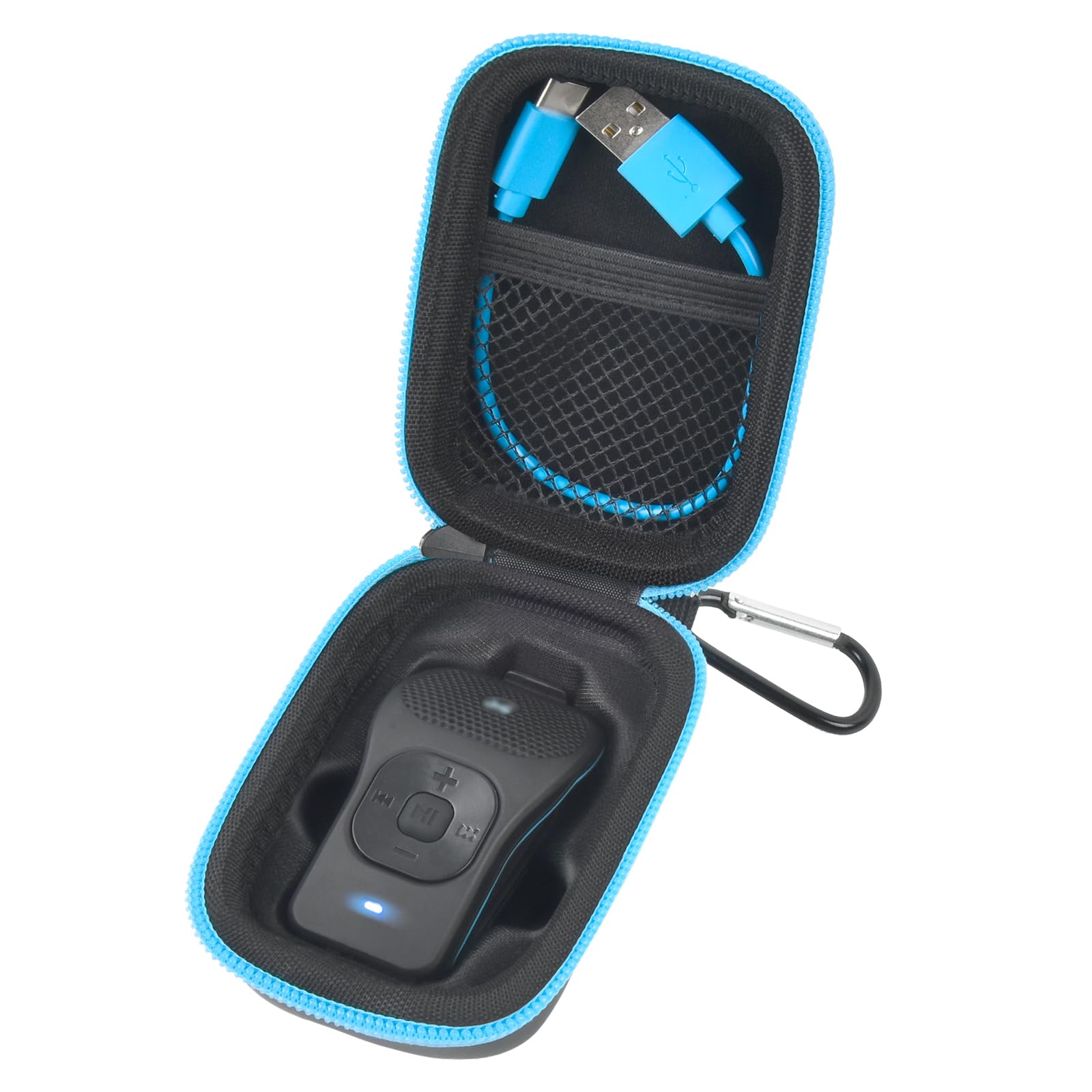 Noxgear 39g Wearable Bluetooth Clip Speaker Carrying Case - Magnetic Clip-On Portable Storage Holder with Pocket for Cables & Carabiner (Black) - Perfect for Travel, Hiking, and Outdoor Adventures